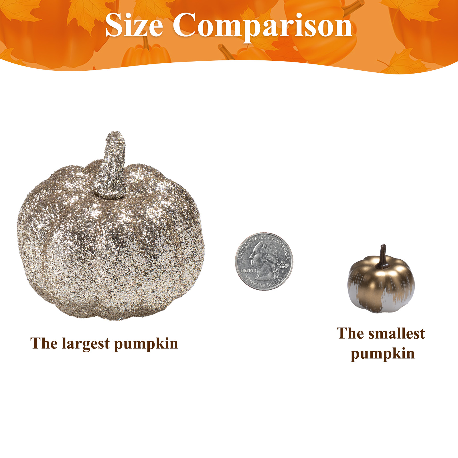 Keeplush 52 Pcs Fall Pumpkins Decor Set, Luxury Handmade Gold Silver White Artificial Pumpkins with Maple Leaves & Pine Cones, Fall Decor for Halloween Thanksgiving Home Mantel Tabletop