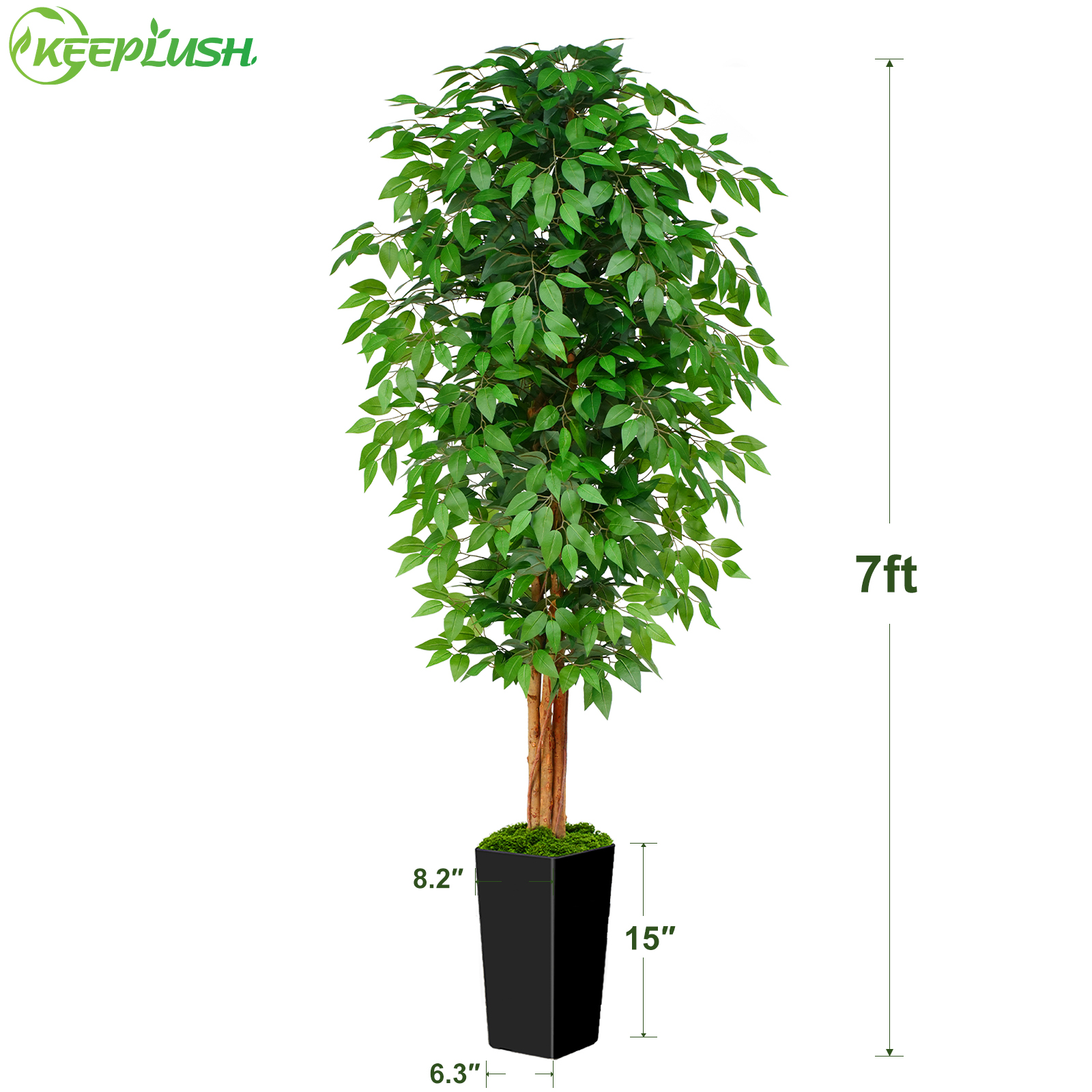 Keeplush Ficus Artificial Tree,Tall Lush Faux TreeKeeplush Artificial  Faux Banana Leaf Tree with Tall Planter (4ft,5ft,6ft,7ft optional White & Black) 