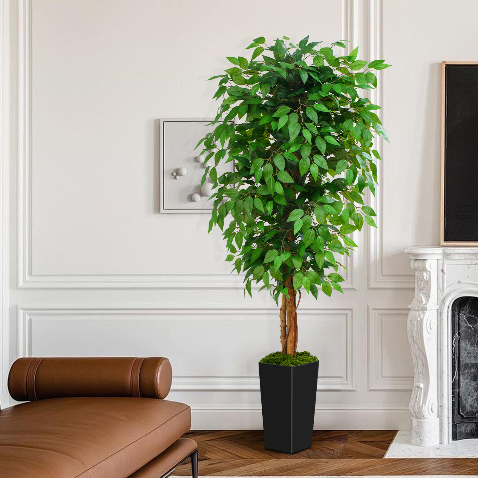 Keeplush Ficus Artificial Tree,Tall Lush Faux TreeKeeplush Artificial  Faux Banana Leaf Tree with Tall Planter (4ft,5ft,6ft,7ft optional White & Black) 