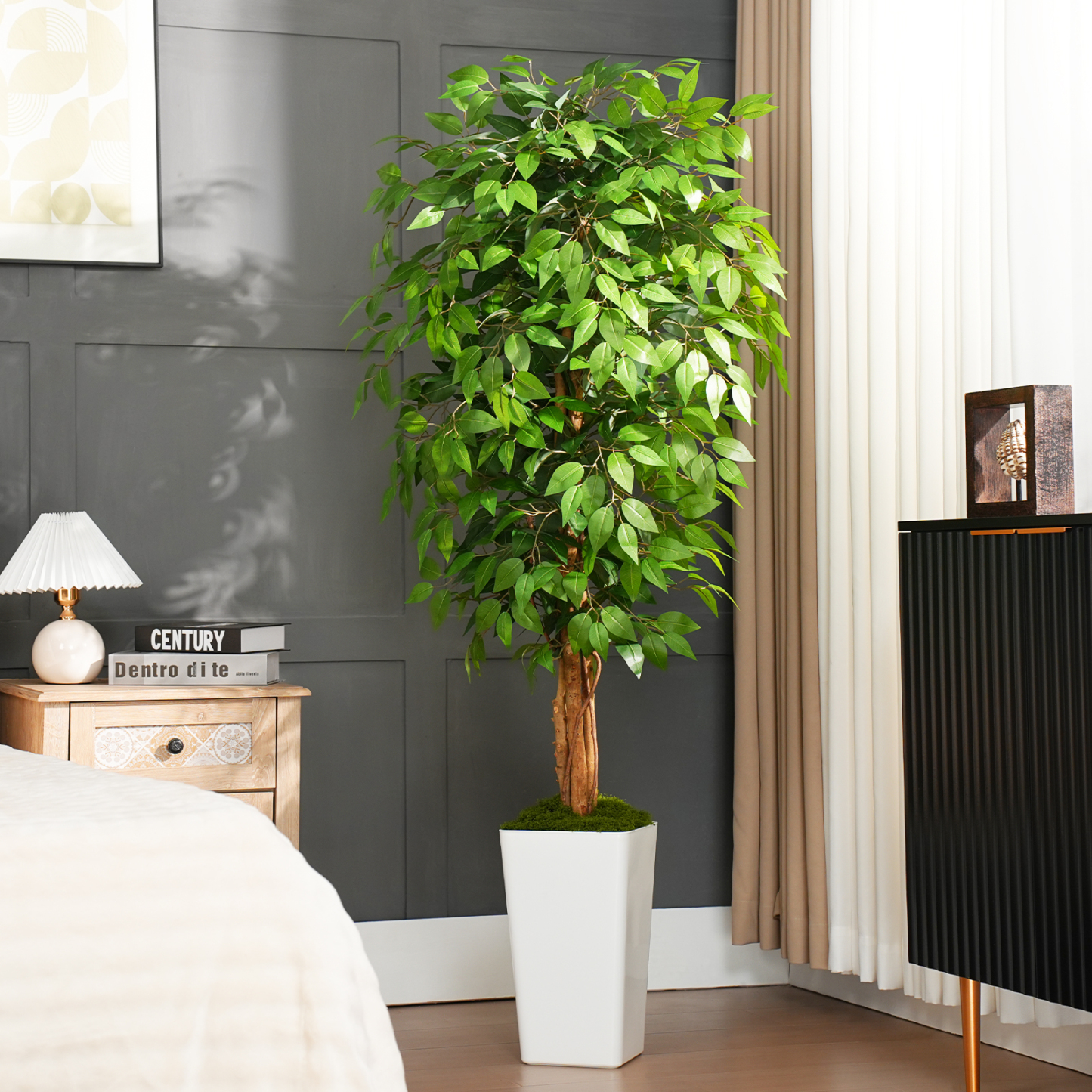 Keeplush Ficus Artificial Tree,Tall Lush Faux TreeKeeplush Artificial  Faux Banana Leaf Tree with Tall Planter (4ft,5ft,6ft,7ft optional White & Black) 