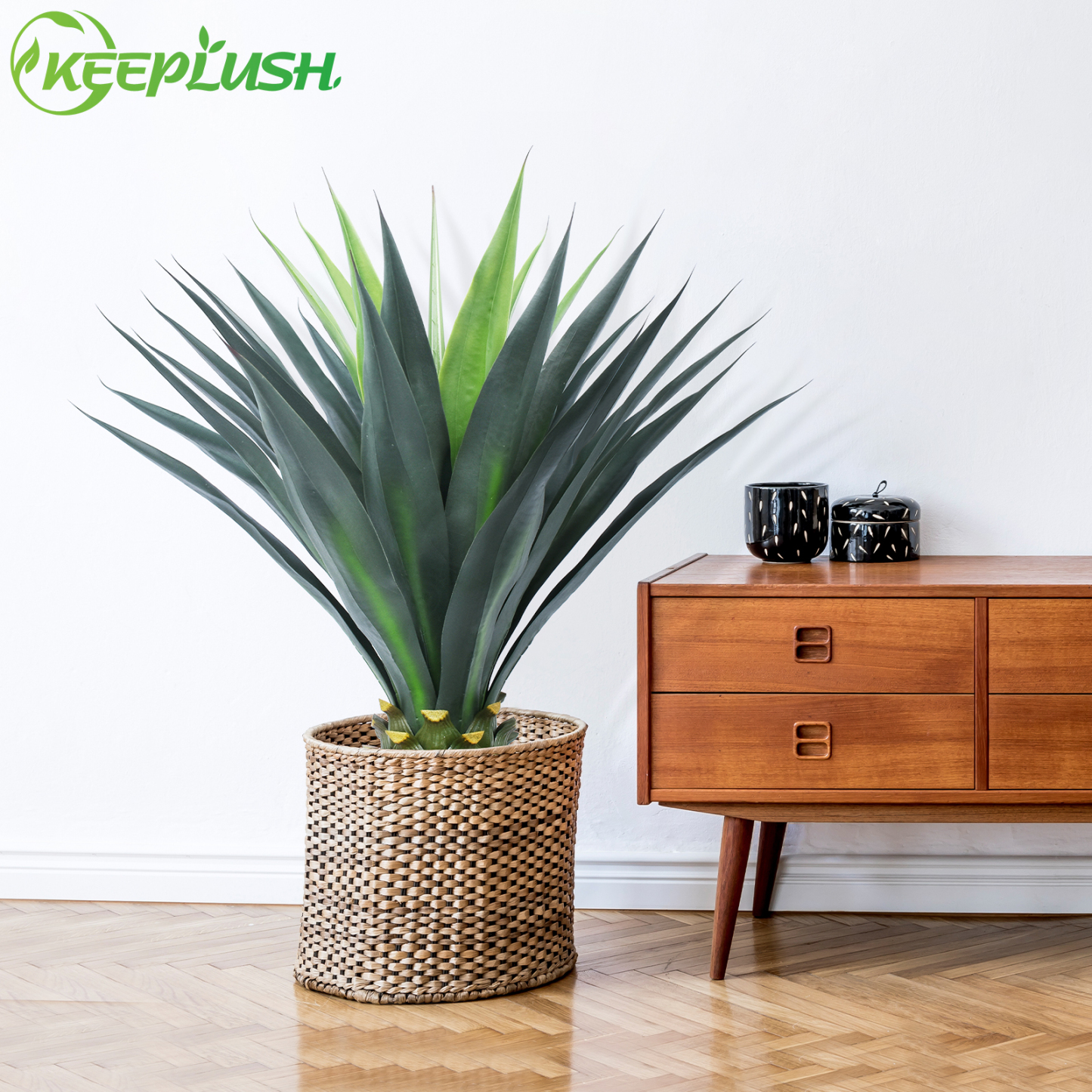 Keeplush Artificial Agave Plant, Tall Agave Faux Tree with Black Pot, Large Faux Succulent Floor Plant Indoor Outdoor for Front Porch Patio Home Office Door Step Hotel Desert Style Decor
