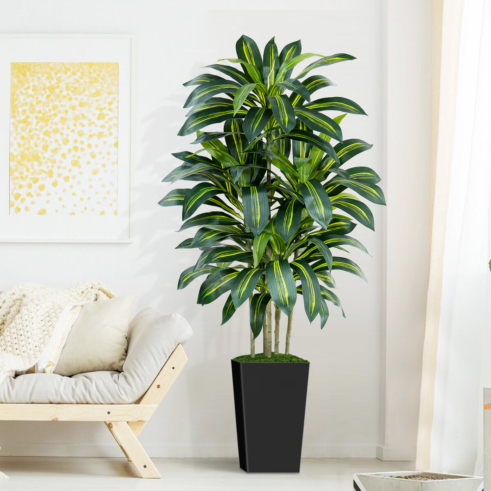 Keeplush Artificial Dracaena Tree - High-Density Foliage Fake Plant with Tall Planter (5ft,6ft,7ft optional White & Black) 