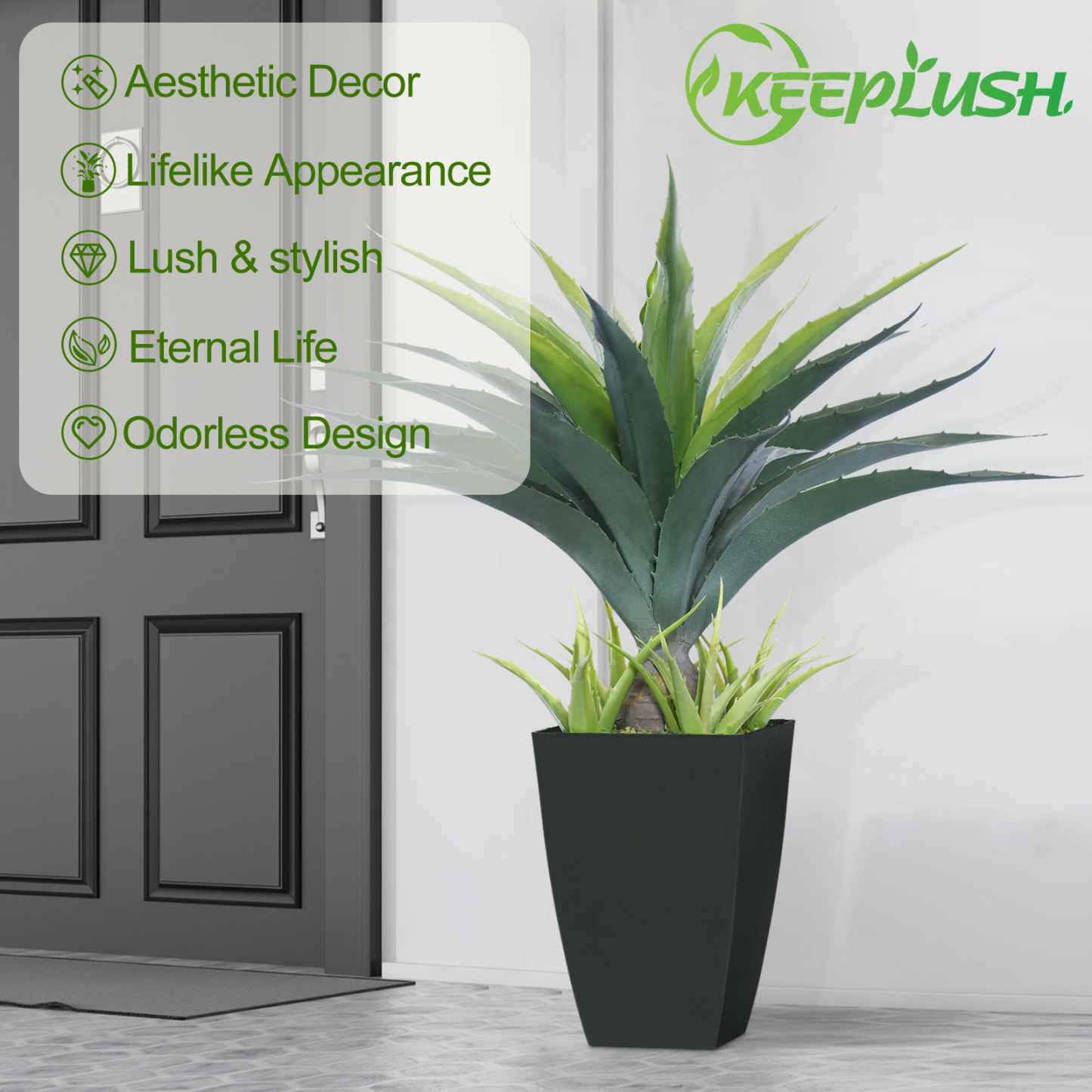 Keeplush Artificial Spiked Agave Plant, Tall 30” Faux Succulent Plants in Black Pot, Large Fake Aloe Vera Plant Indoor Outdoor for Front Porch Patio Home Office Door Step Decor 