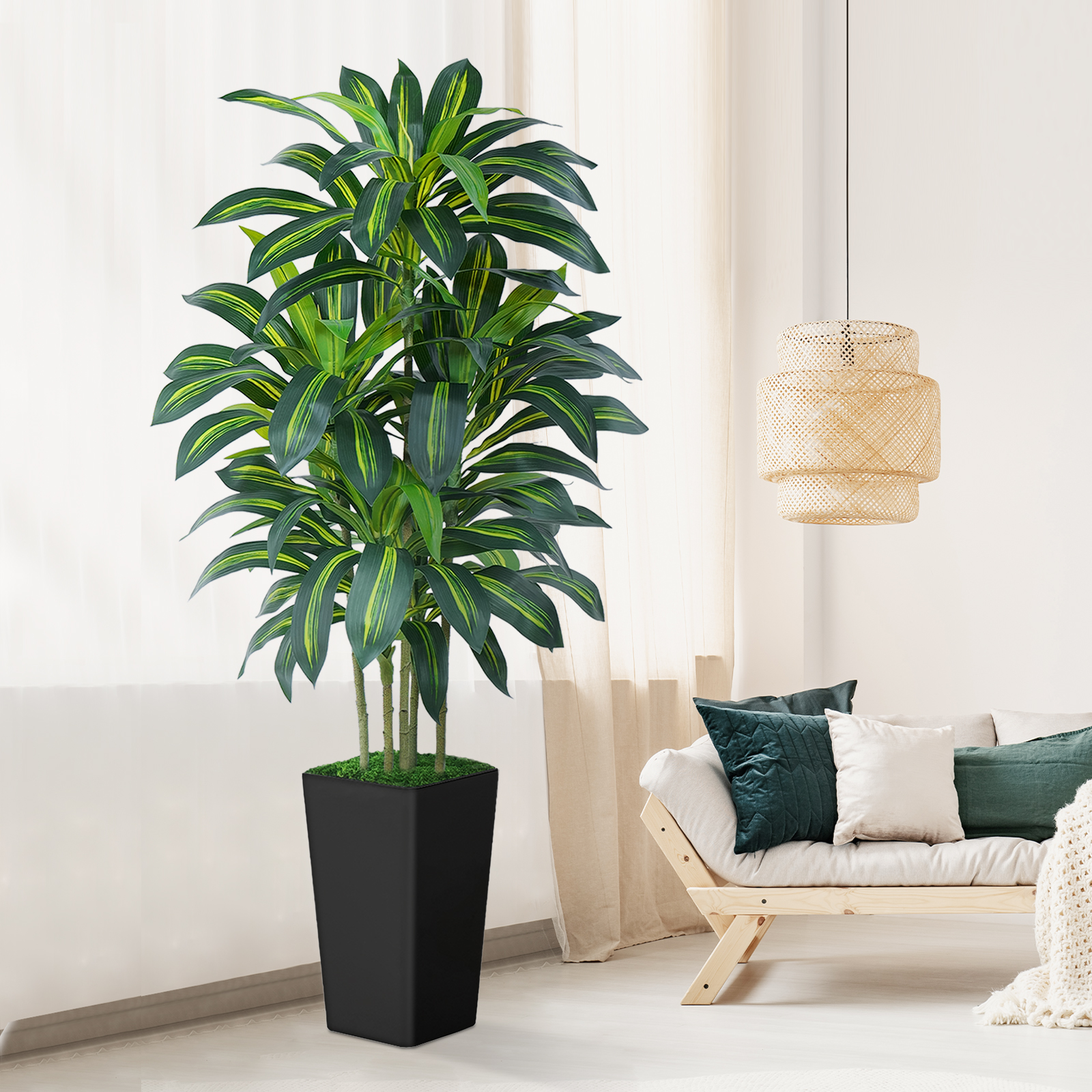 Keeplush Artificial Dracaena Tree - High-Density Foliage Fake Plant with Tall Planter (5ft,6ft,7ft optional White & Black) 