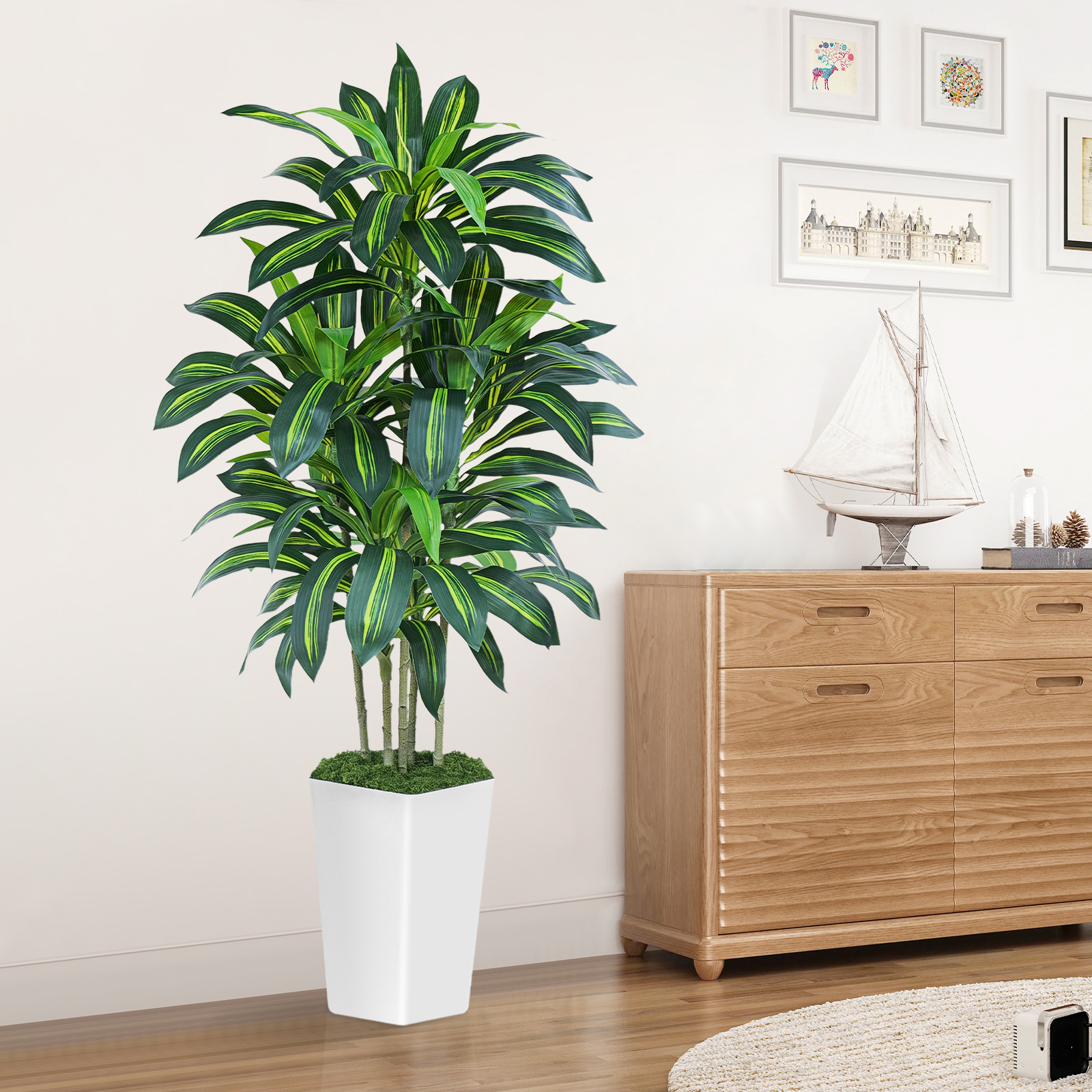 Keeplush Artificial Dracaena Tree - High-Density Foliage Fake Plant with Tall Planter (5ft,6ft,7ft optional White & Black) 