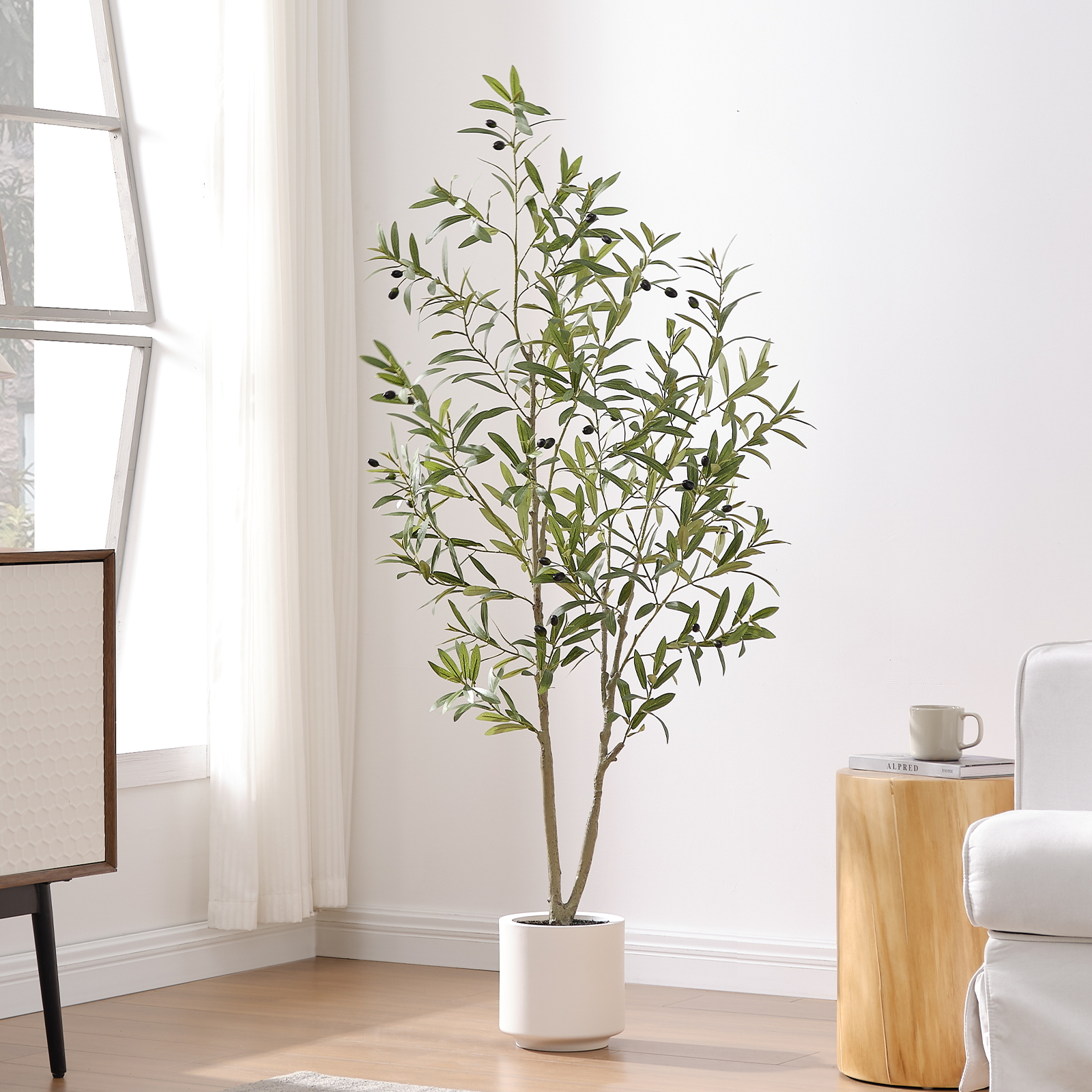 7ft Artificial Olive Tree, Fake Olive Tree with 1008 Lifelike Olive Leaves and 72 Fruits