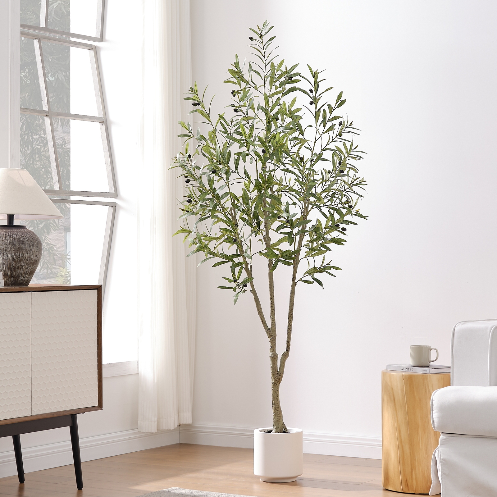 7ft Artificial Olive Tree, Fake Olive Tree with 1008 Lifelike Olive Leaves and 72 Fruits