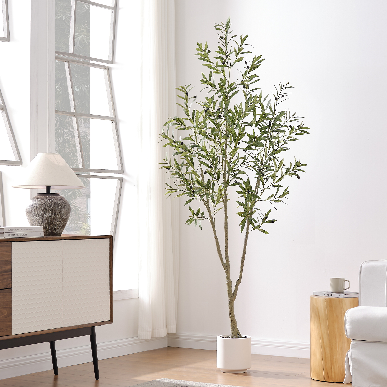 7ft Artificial Olive Tree, Fake Olive Tree with 1008 Lifelike Olive Leaves and 72 Fruits