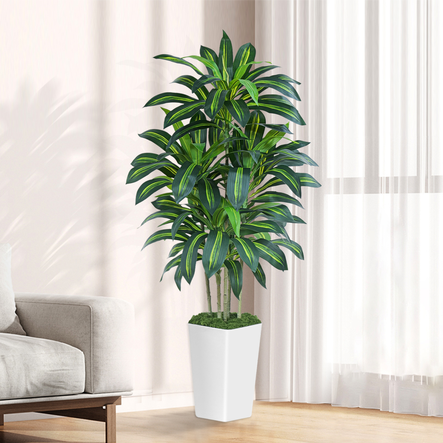 Keeplush Artificial Dracaena Tree - High-Density Foliage Fake Plant with Tall Planter (5ft,6ft,7ft optional White & Black) 