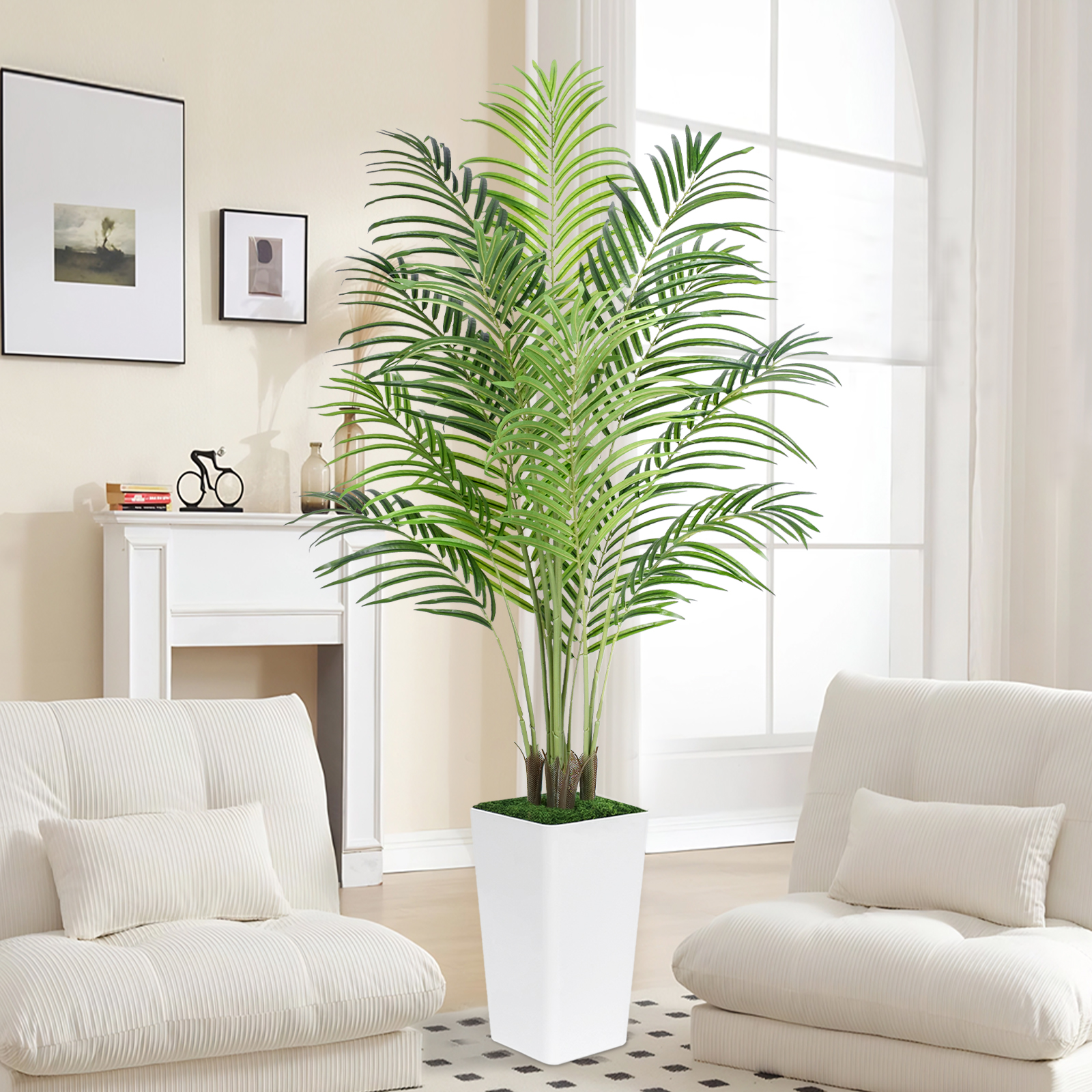 Keeplush Artificial Palm Tree with Planter – Tall Fake Tropical Areca Palm Tree (5ft,6ft,7ft optional White & Black) 