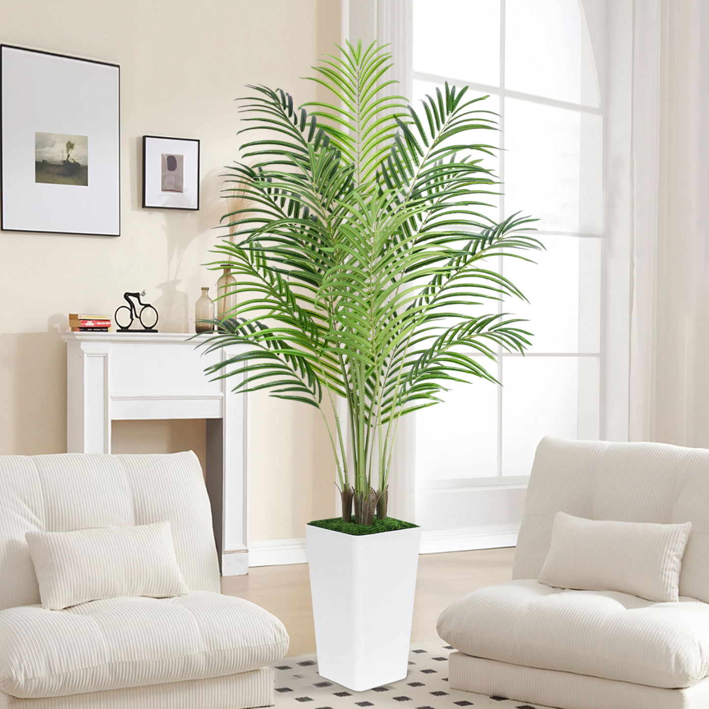 Keeplush Artificial Palm Tree with Planter – Tall Fake Tropical Areca Palm Tree (5ft,6ft,7ft optional White & Black) 