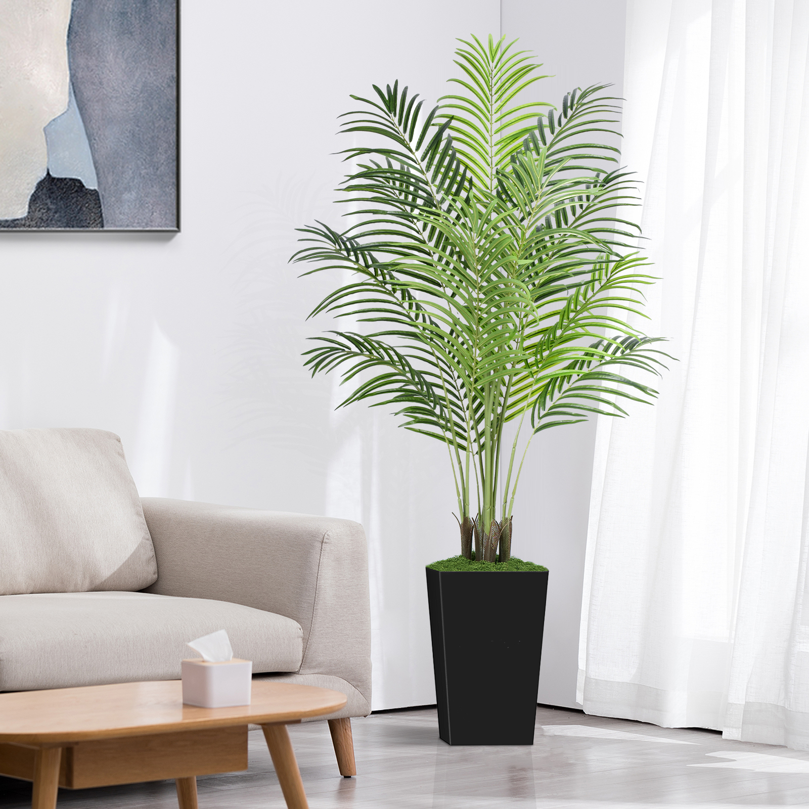 Keeplush Artificial Palm Tree with Planter – Tall Fake Tropical Areca Palm Tree (5ft,6ft,7ft optional White & Black) 