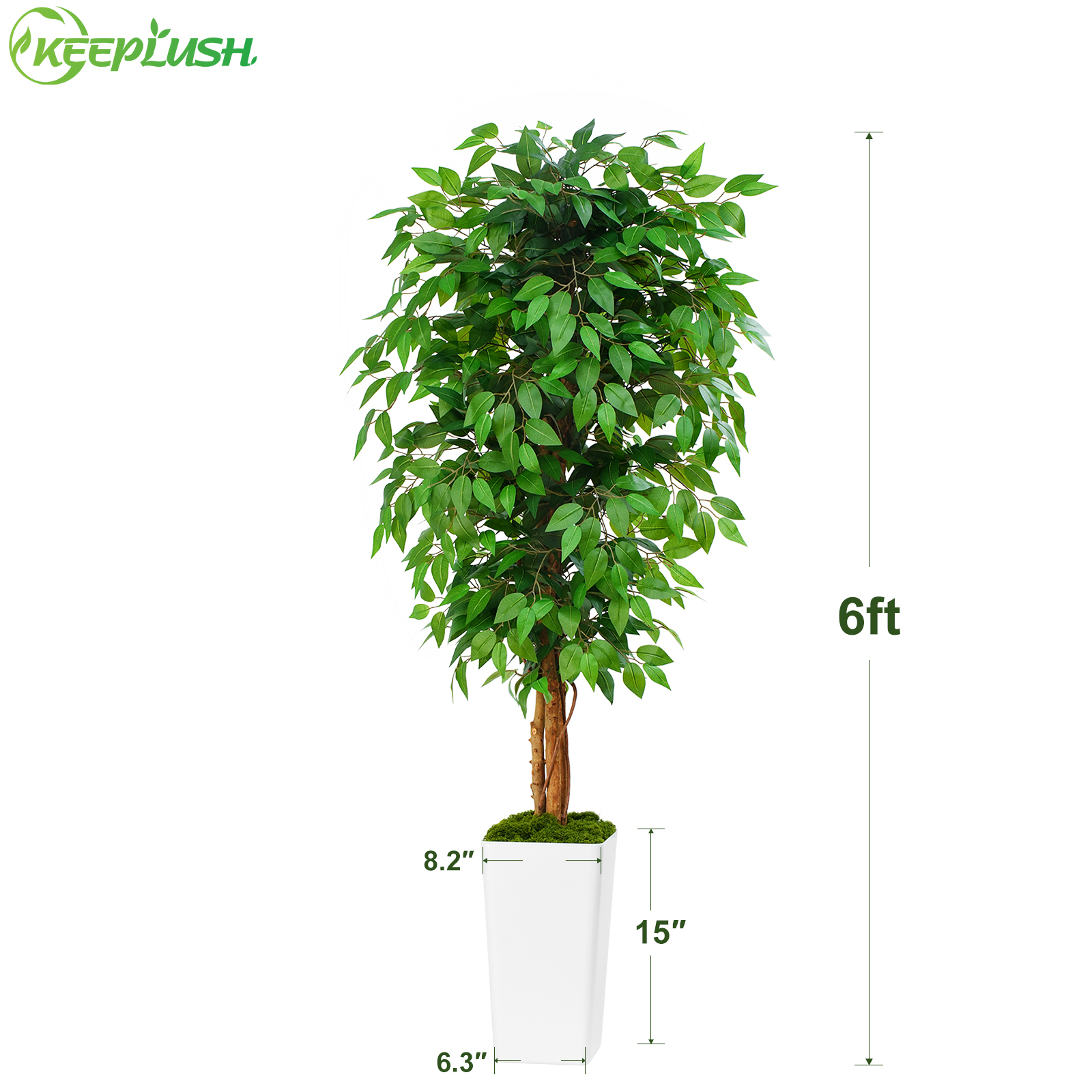 Keeplush Ficus Artificial Tree,Tall Lush Faux TreeKeeplush Artificial  Faux Banana Leaf Tree with Tall Planter (4ft,5ft,6ft,7ft optional White & Black) 