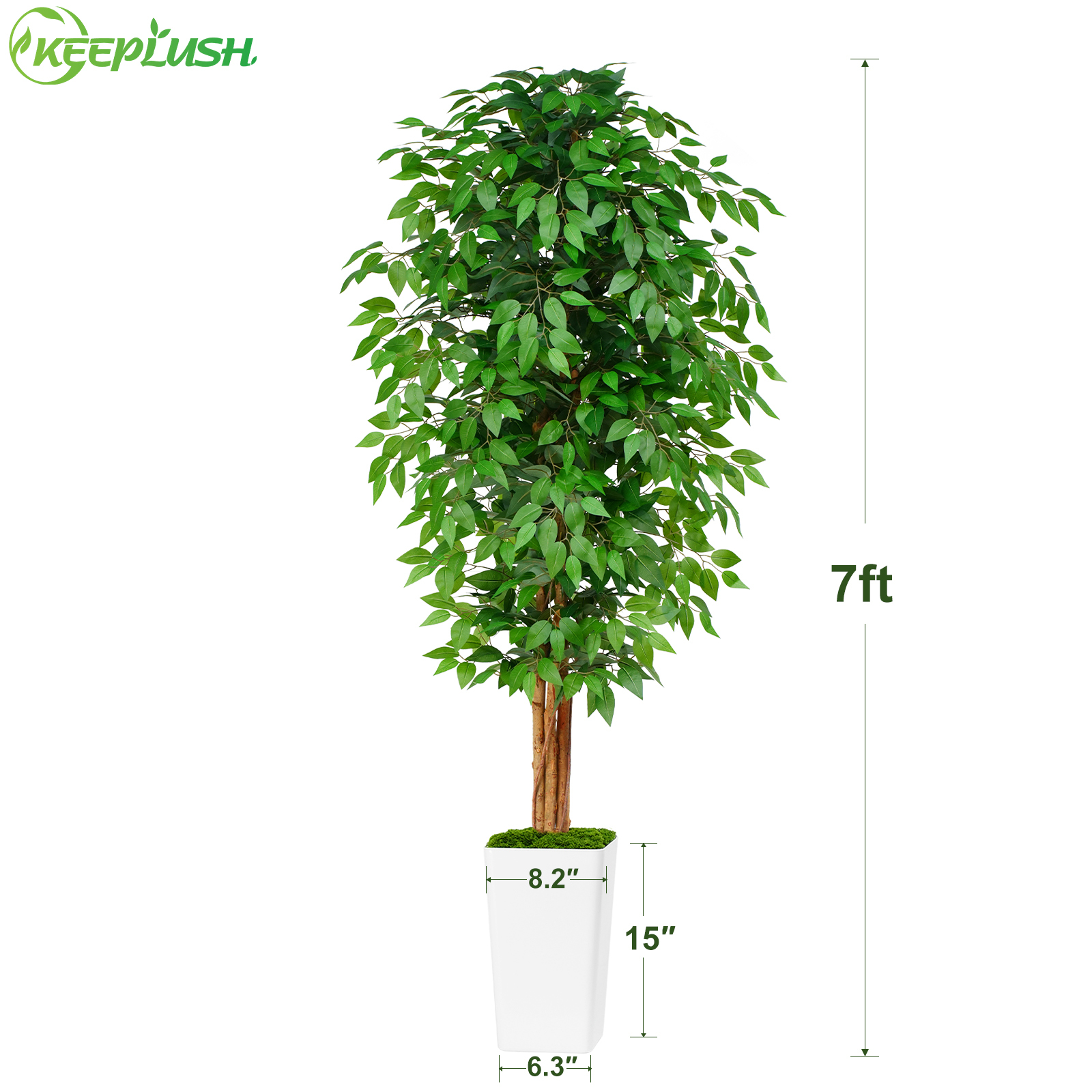Keeplush Ficus Artificial Tree,Tall Lush Faux TreeKeeplush Artificial  Faux Banana Leaf Tree with Tall Planter (4ft,5ft,6ft,7ft optional White & Black) 