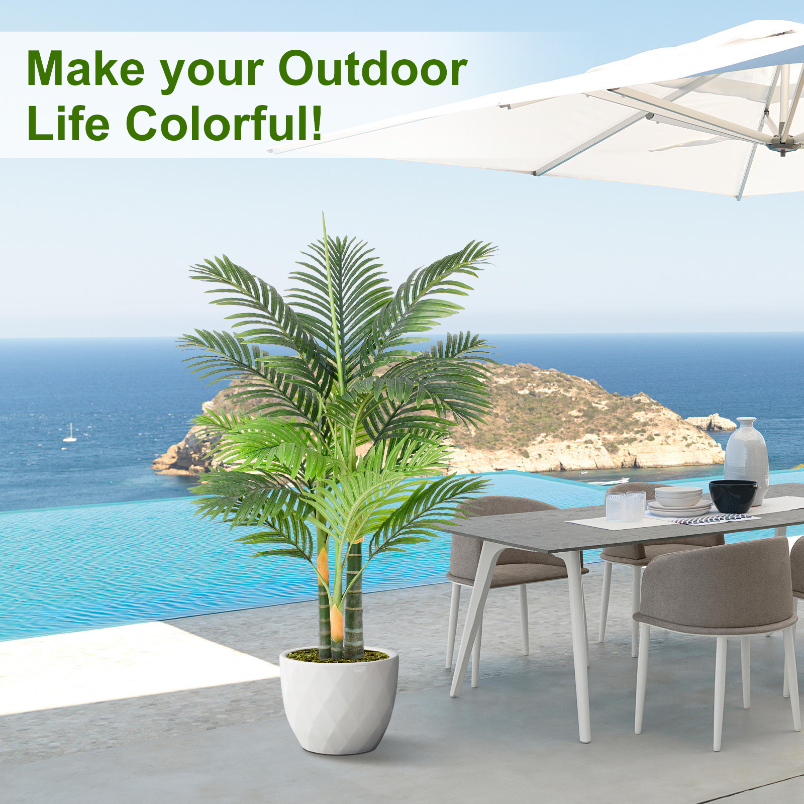 Keeplush 6ft Tall Triple Golden Cane Palm Artificial Tree