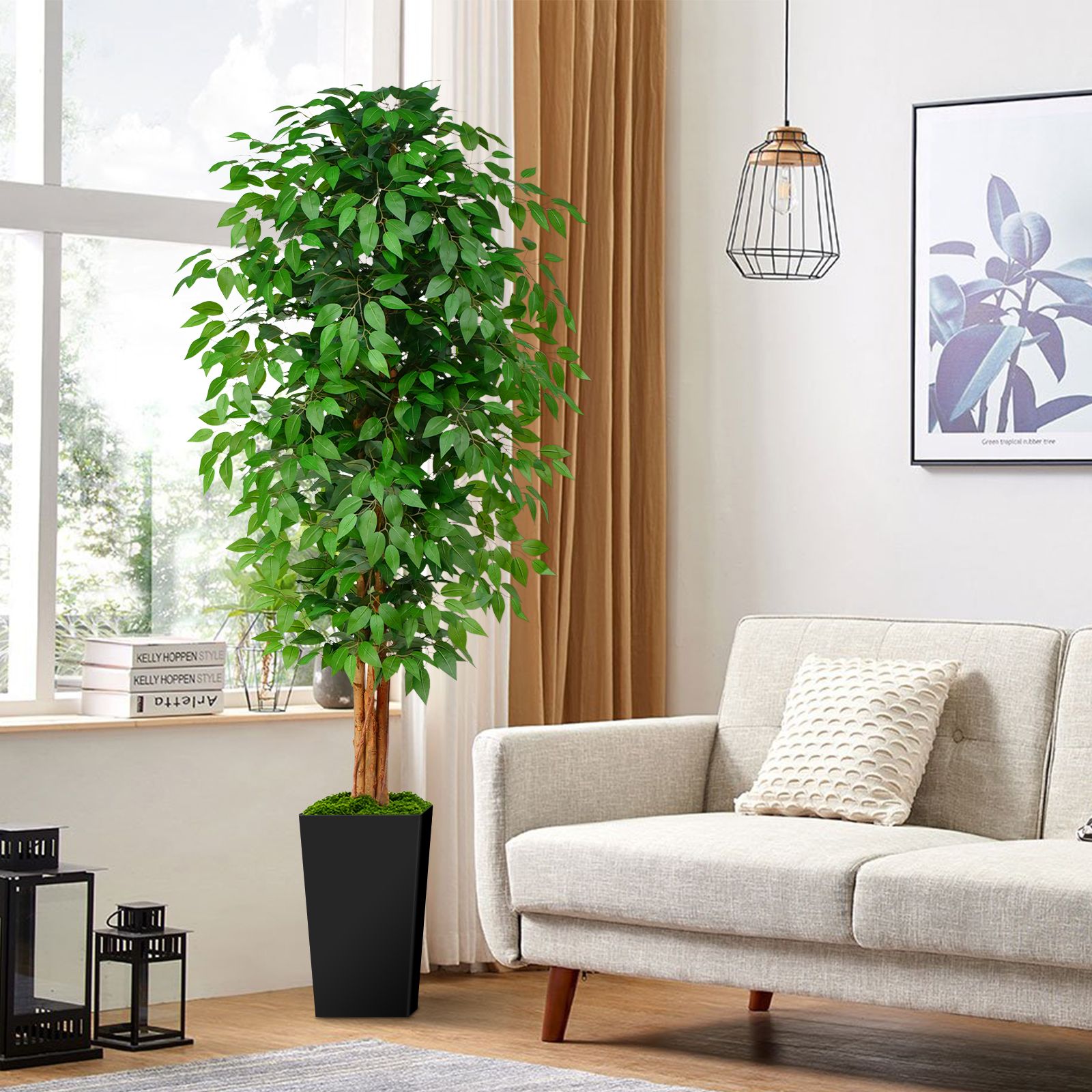 Keeplush Ficus Artificial Tree,Tall Lush Faux TreeKeeplush Artificial  Faux Banana Leaf Tree with Tall Planter (4ft,5ft,6ft,7ft optional White & Black) 