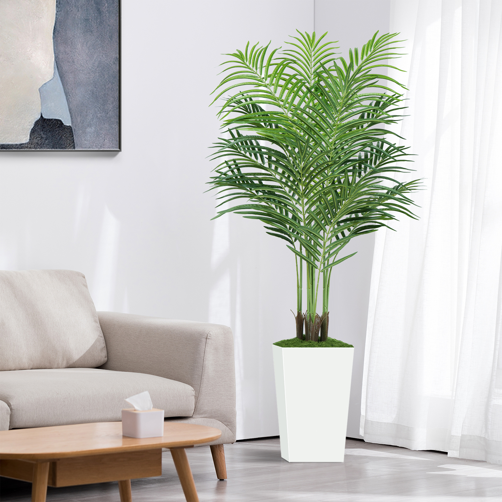Keeplush Artificial Palm Tree with Planter – Tall Fake Tropical Areca Palm Tree (5ft,6ft,7ft optional White & Black) 