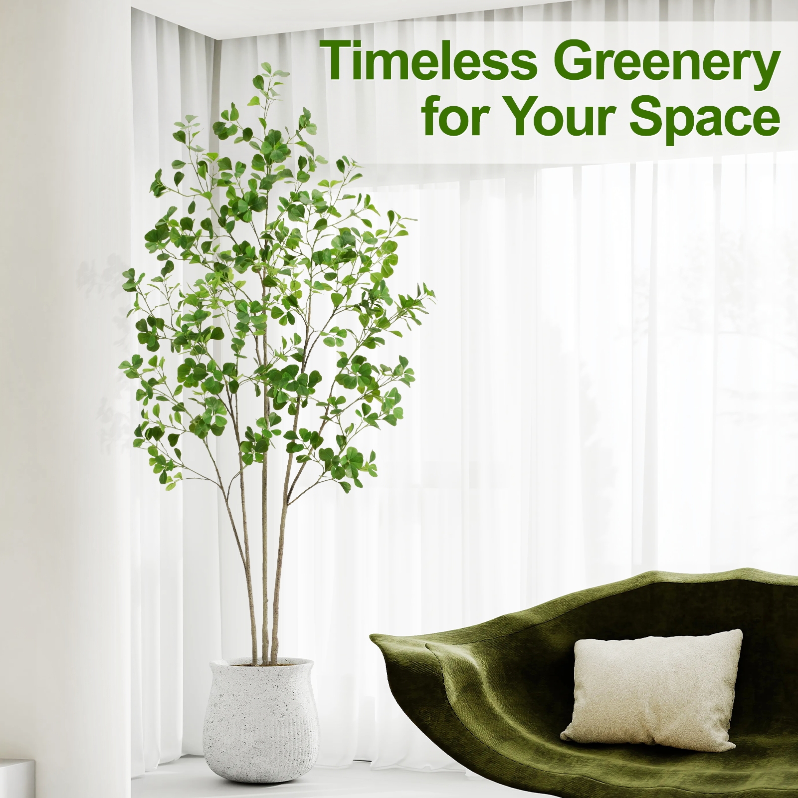 6ft Tall Artificial Ficus Tree(Umbellata), Large Fake Ficus Tree with Lifelike Leaves