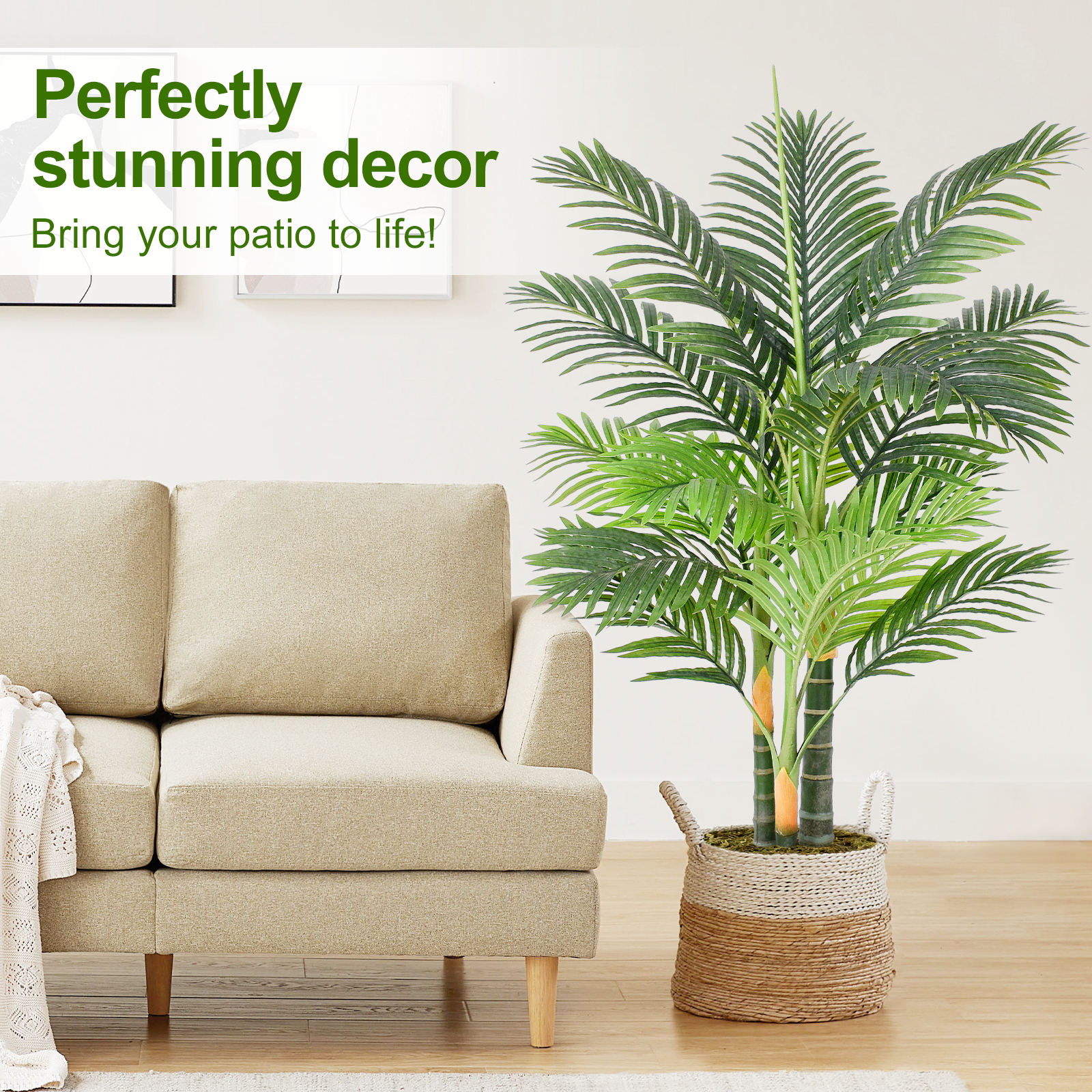 Keeplush 6ft Tall Triple Golden Cane Palm Artificial Tree