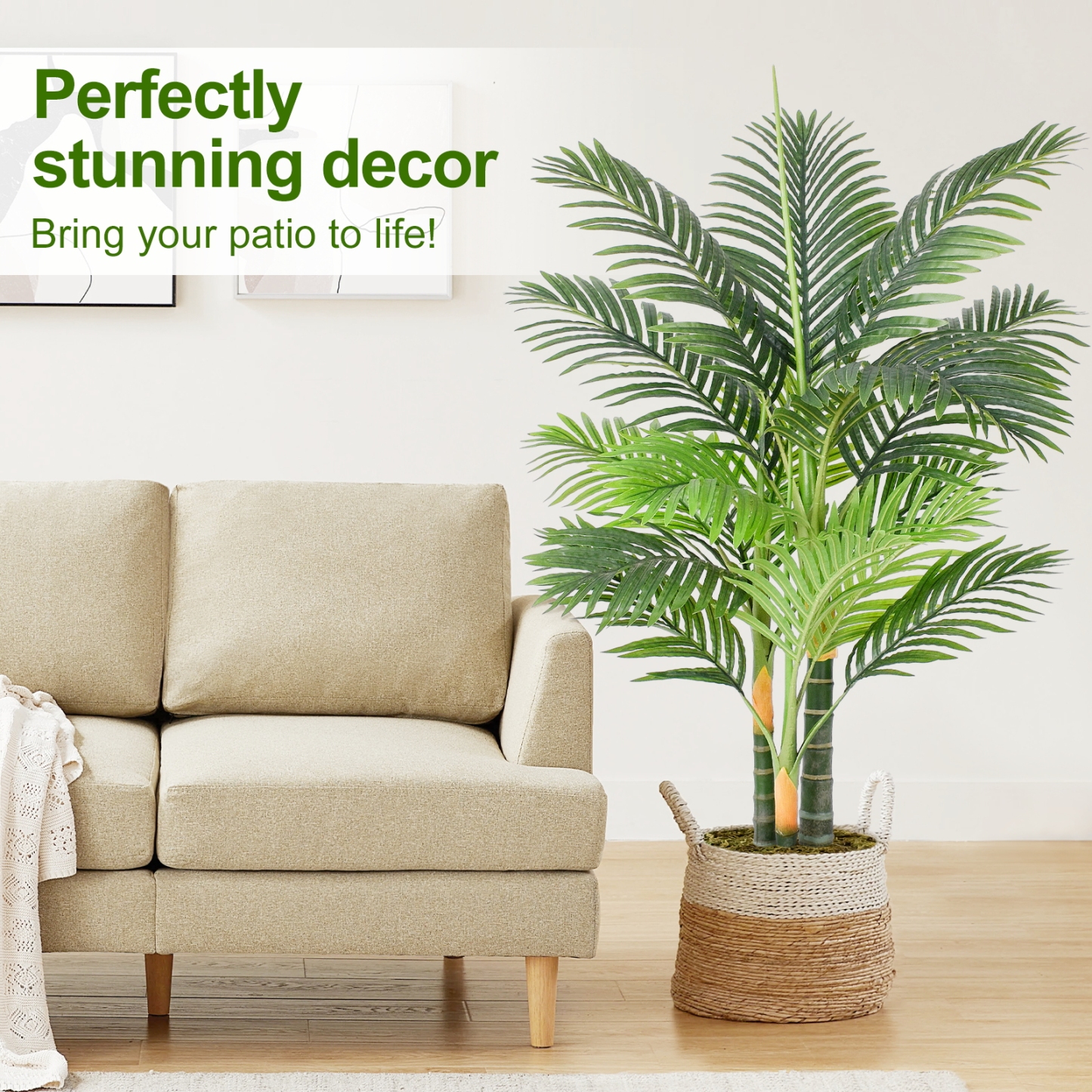 Keeplush 6ft Tall Triple Golden Cane Palm Artificial Tree