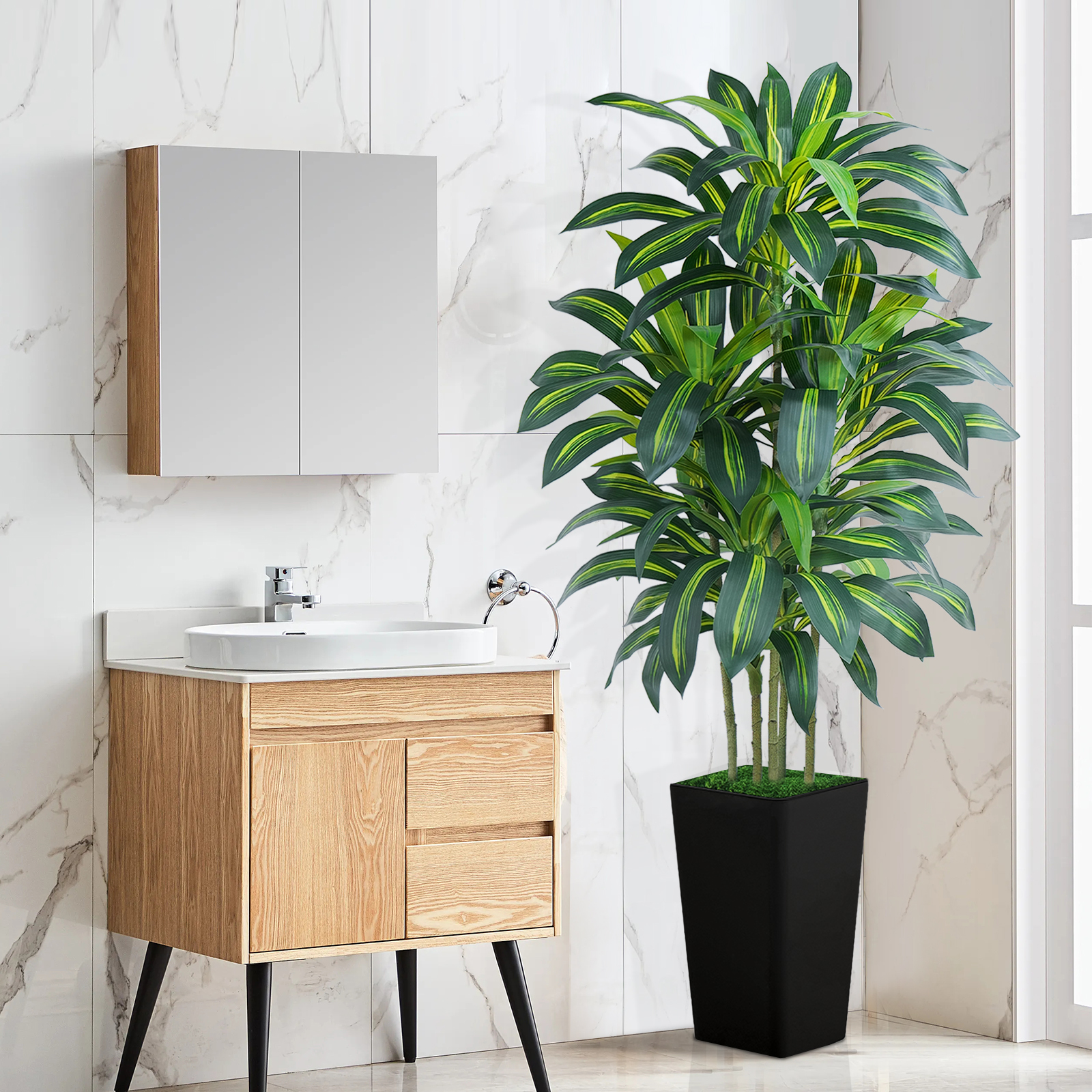 Keeplush Artificial Dracaena Tree - High-Density Foliage Fake Plant with Tall Planter (5ft,6ft,7ft optional White & Black) 