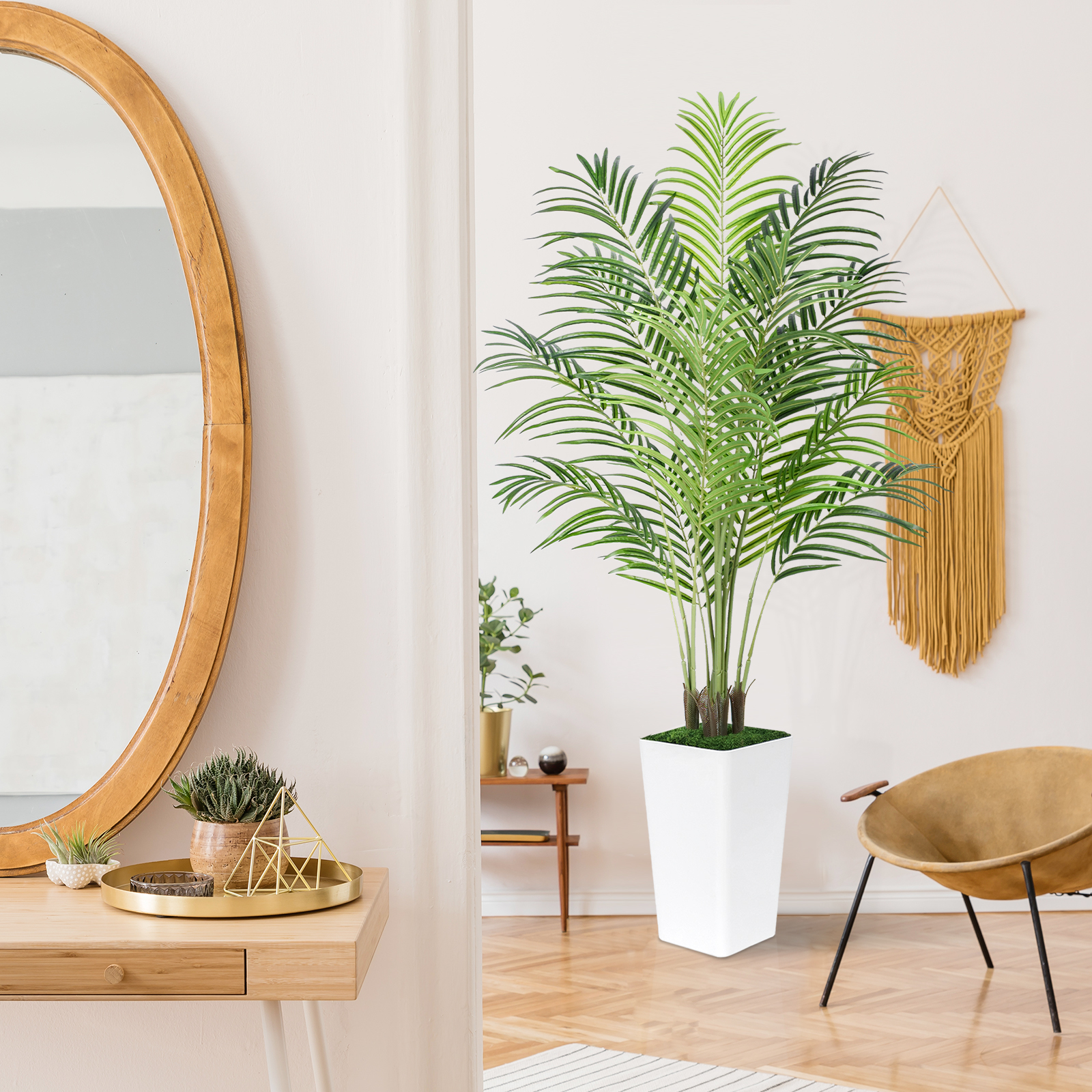 Keeplush Artificial Palm Tree with Planter – Tall Fake Tropical Areca Palm Tree (5ft,6ft,7ft optional White & Black) 