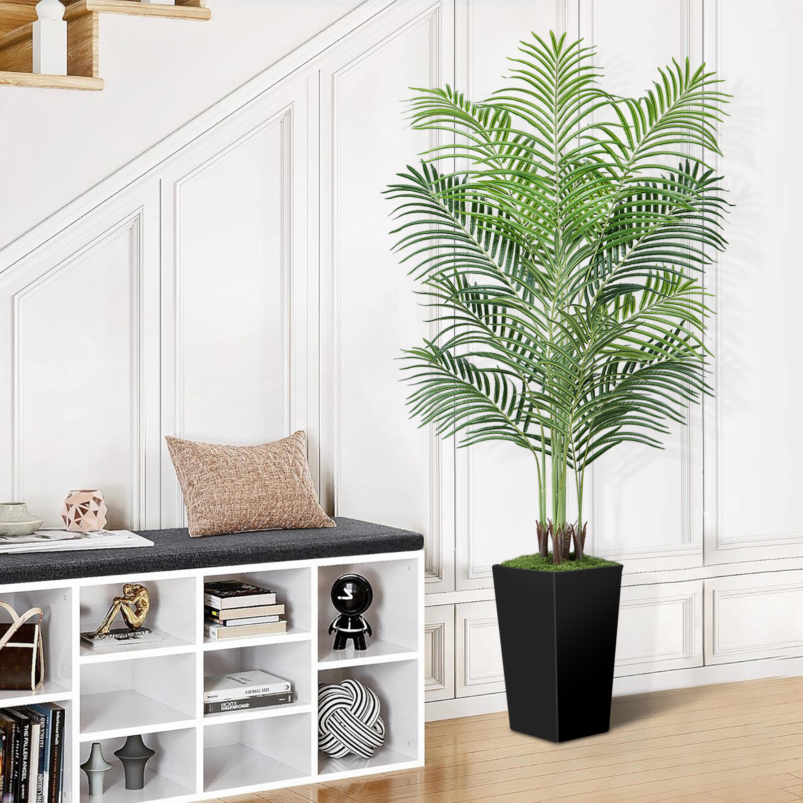 Keeplush Artificial Palm Tree with Planter – Tall Fake Tropical Areca Palm Tree (5ft,6ft,7ft optional White & Black) 