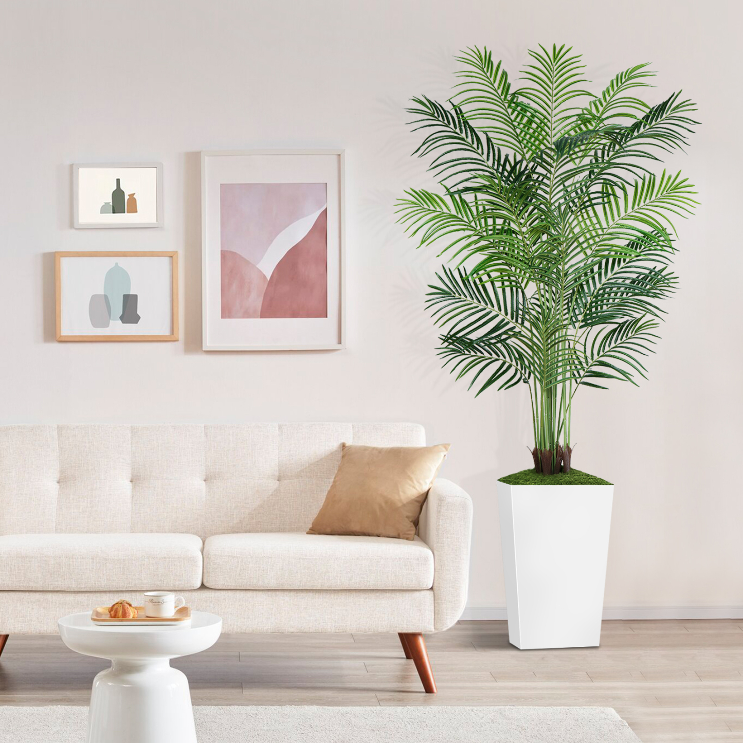 Keeplush Artificial Palm Tree with Planter – Tall Fake Tropical Areca Palm Tree (5ft,6ft,7ft optional White & Black) 