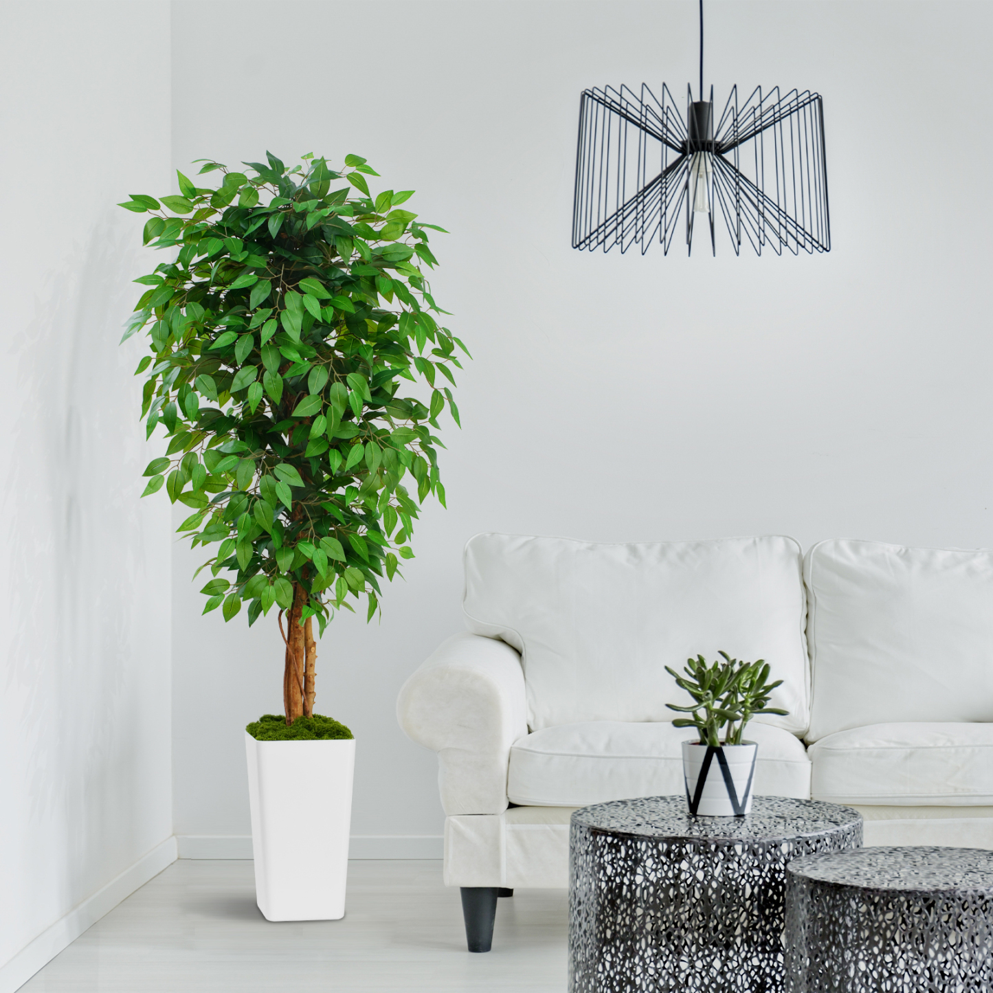 Keeplush Ficus Artificial Tree,Tall Lush Faux TreeKeeplush Artificial  Faux Banana Leaf Tree with Tall Planter (4ft,5ft,6ft,7ft optional White & Black) 