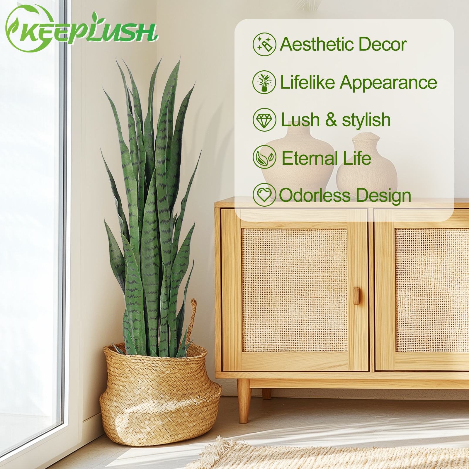 Keeplush Artificial Yellow Snake Plant – Tall Faux Floor Plant for Indoor & Outdoor, Fake Sansevieria Decor