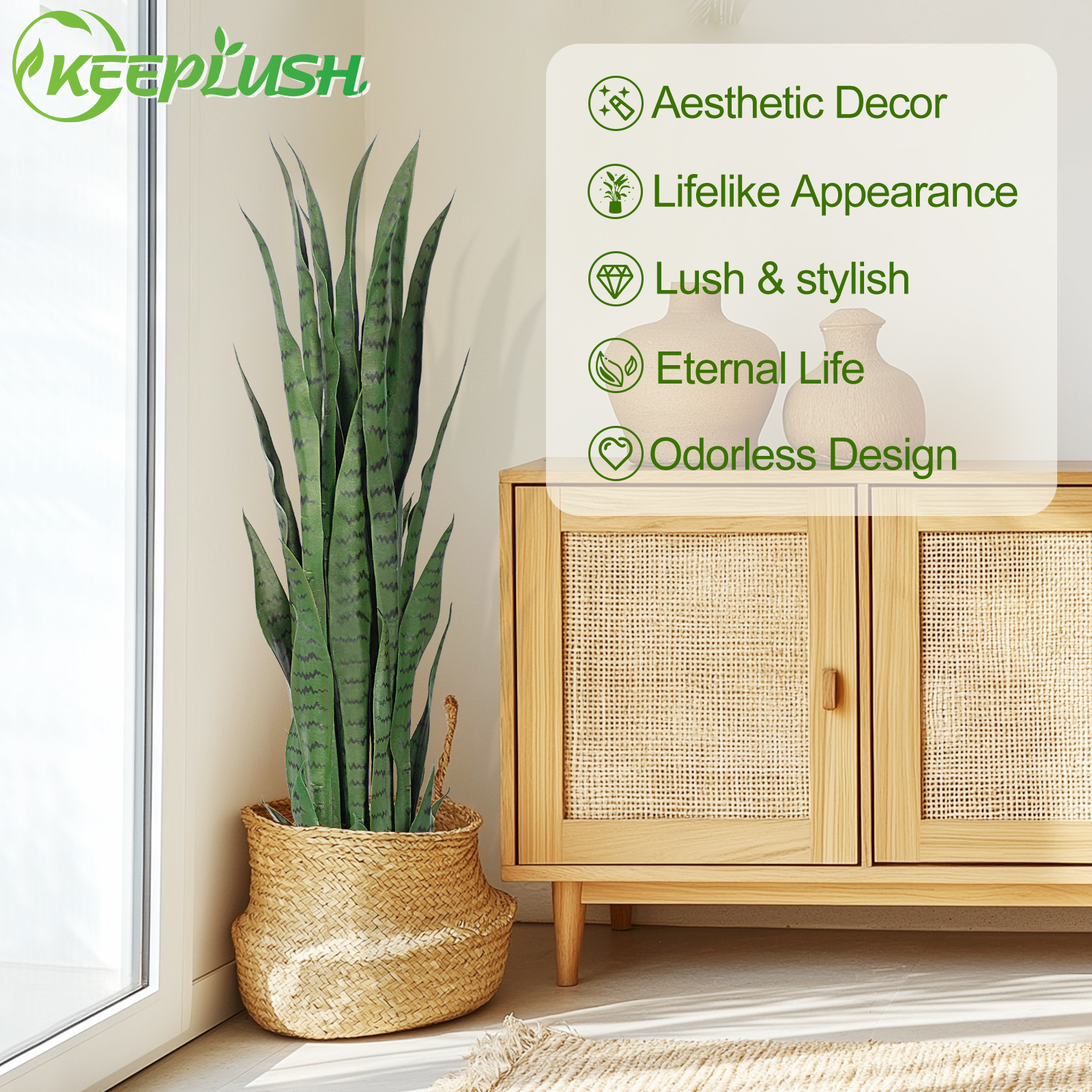 Keeplush Artificial Yellow Snake Plant – Tall Faux Floor Plant for Indoor & Outdoor, Fake Sansevieria Decor