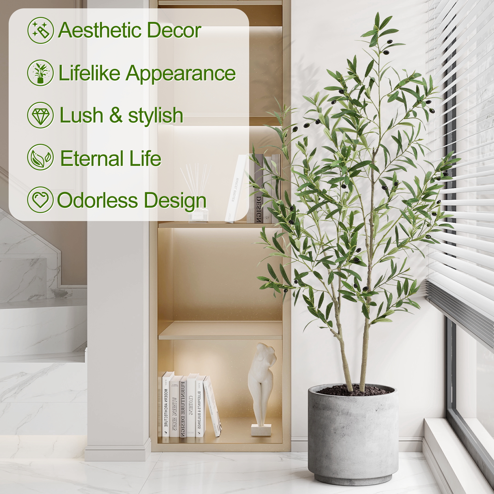 7ft Artificial Olive Tree, Fake Olive Tree with 1008 Lifelike Olive Leaves and 72 Fruits