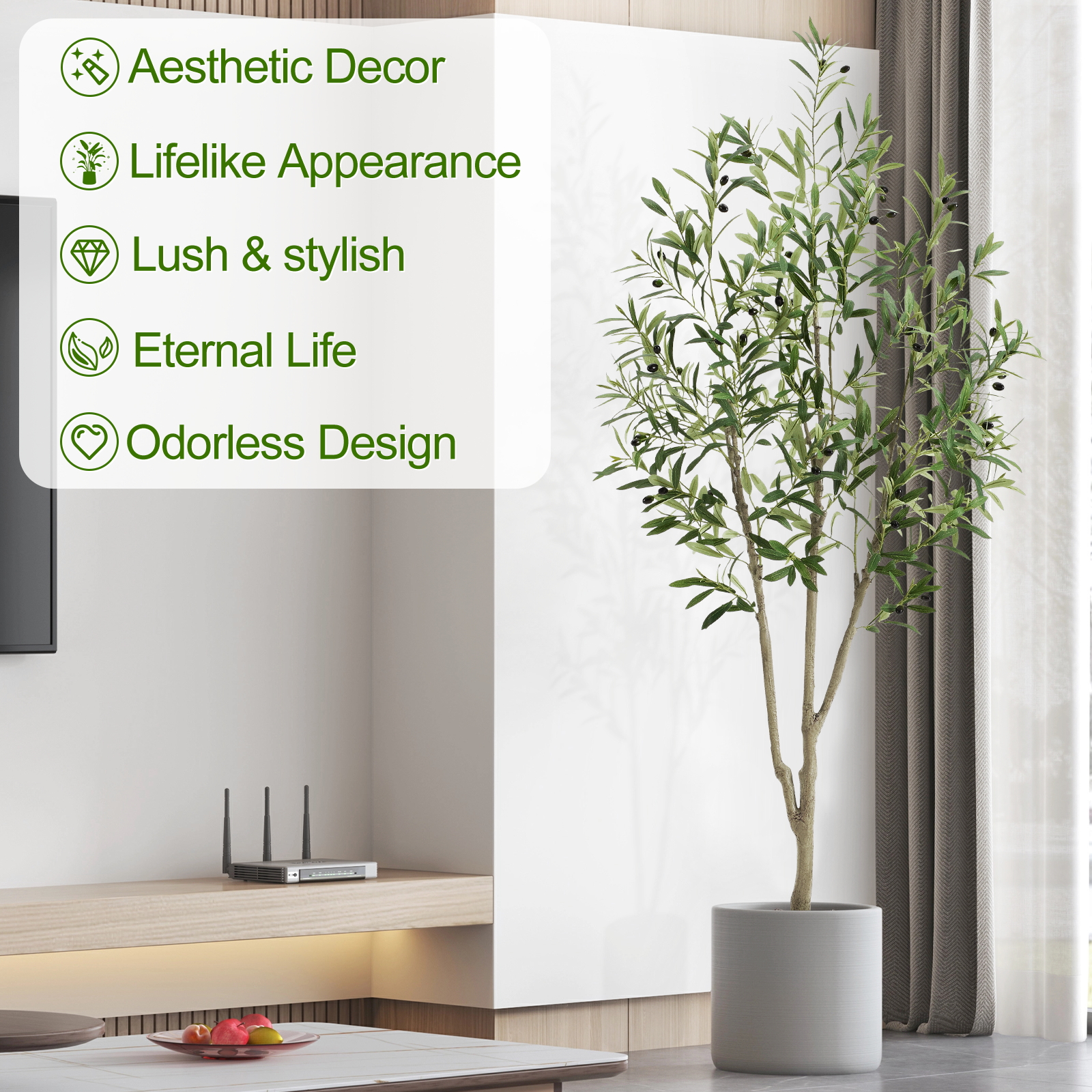 7ft Artificial Olive Tree, Fake Olive Tree with 1008 Lifelike Olive Leaves and 72 Fruits