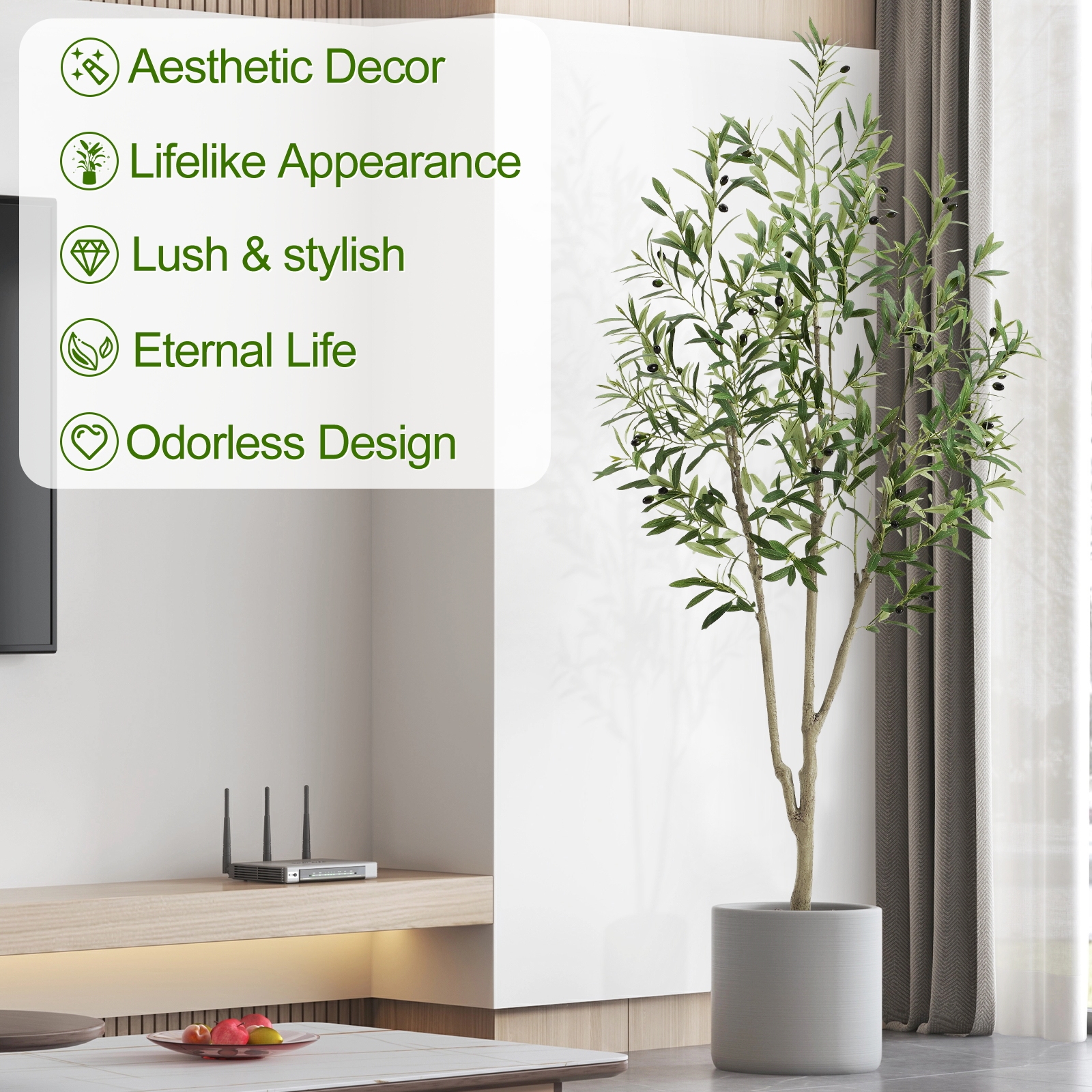7ft Artificial Olive Tree, Fake Olive Tree with 1008 Lifelike Olive Leaves and 72 Fruits