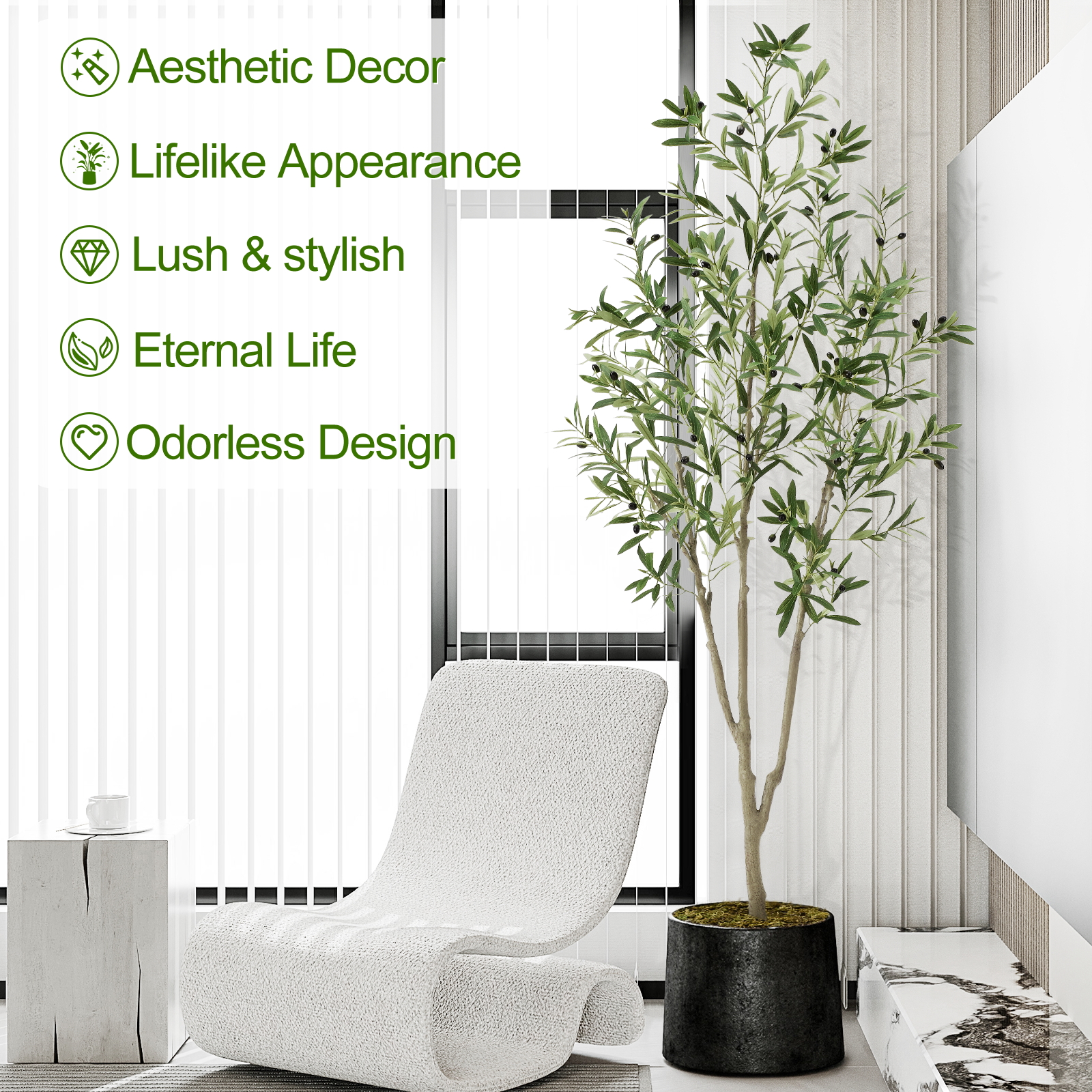 7ft Artificial Olive Tree, Fake Olive Tree with 1008 Lifelike Olive Leaves and 72 Fruits