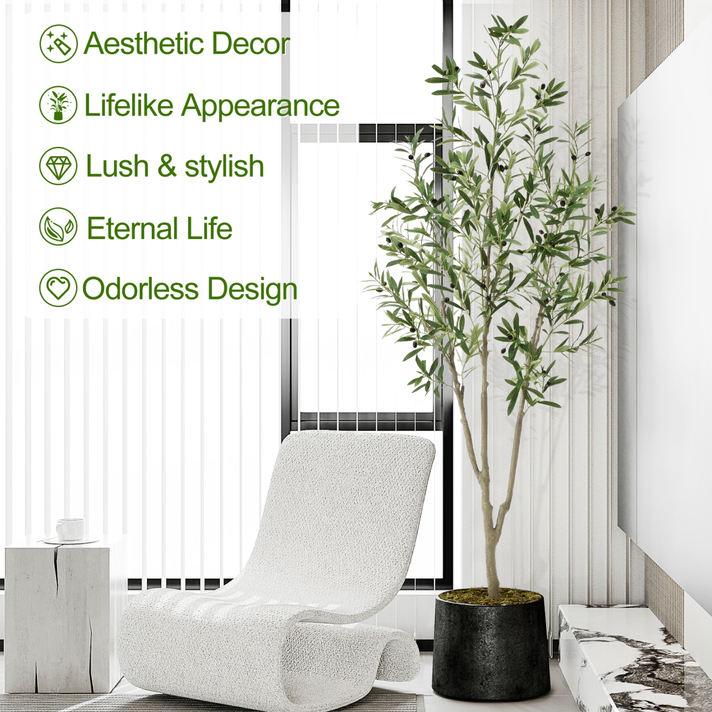 7ft Artificial Olive Tree, Fake Olive Tree with 1008 Lifelike Olive Leaves and 72 Fruits