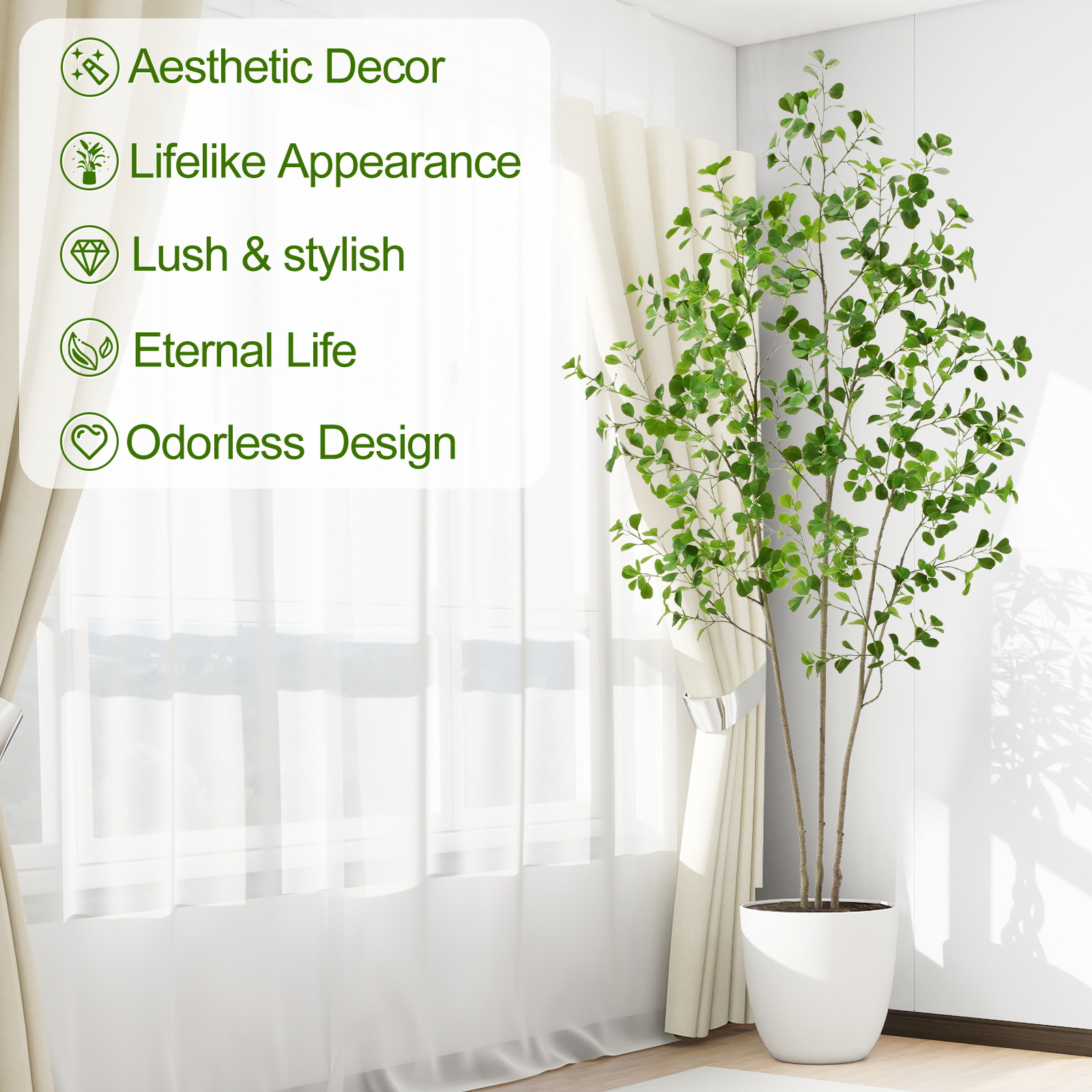 6ft Tall Artificial Ficus Tree(Umbellata), Large Fake Ficus Tree with Lifelike Leaves