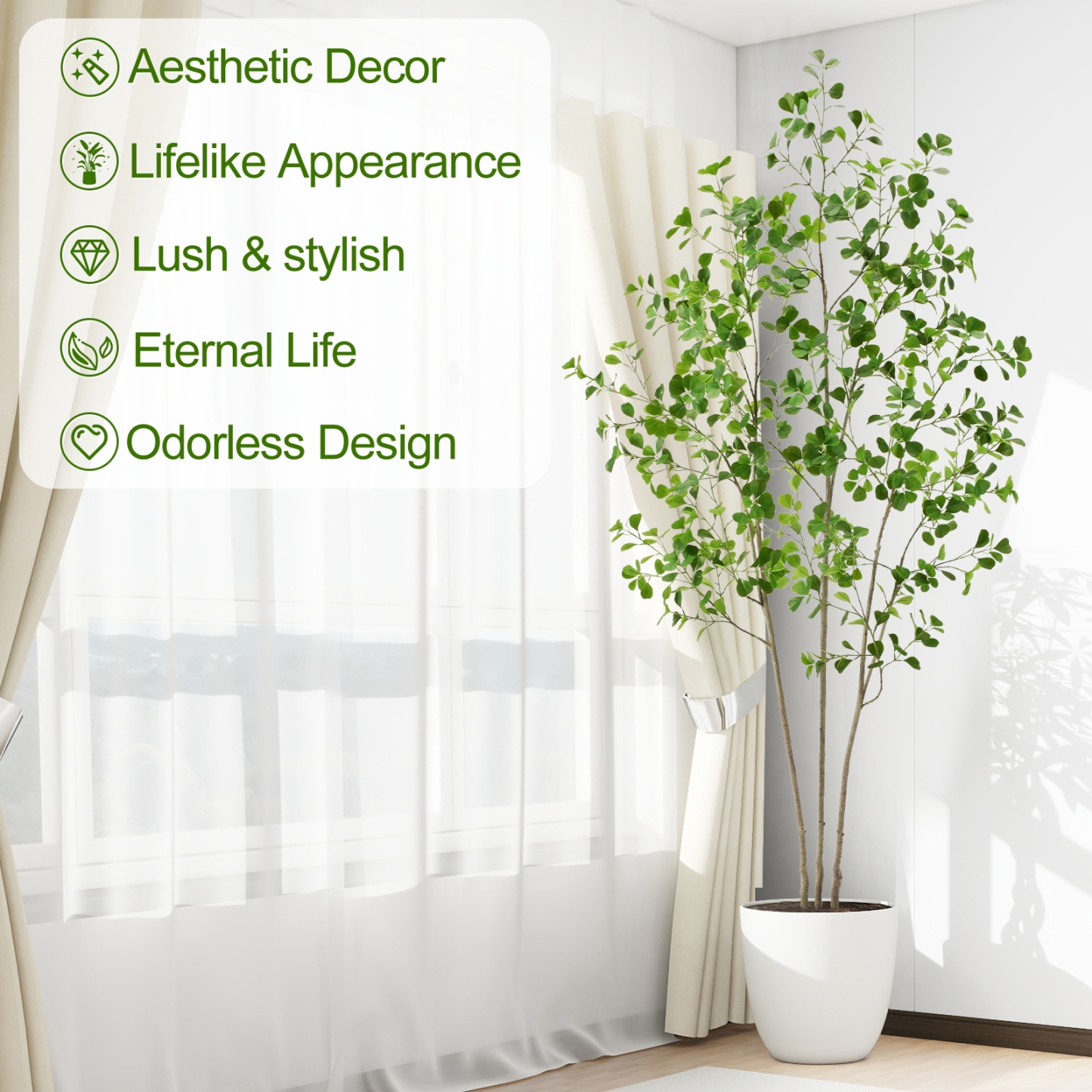 6ft Tall Artificial Ficus Tree(Umbellata), Large Fake Ficus Tree with Lifelike Leaves