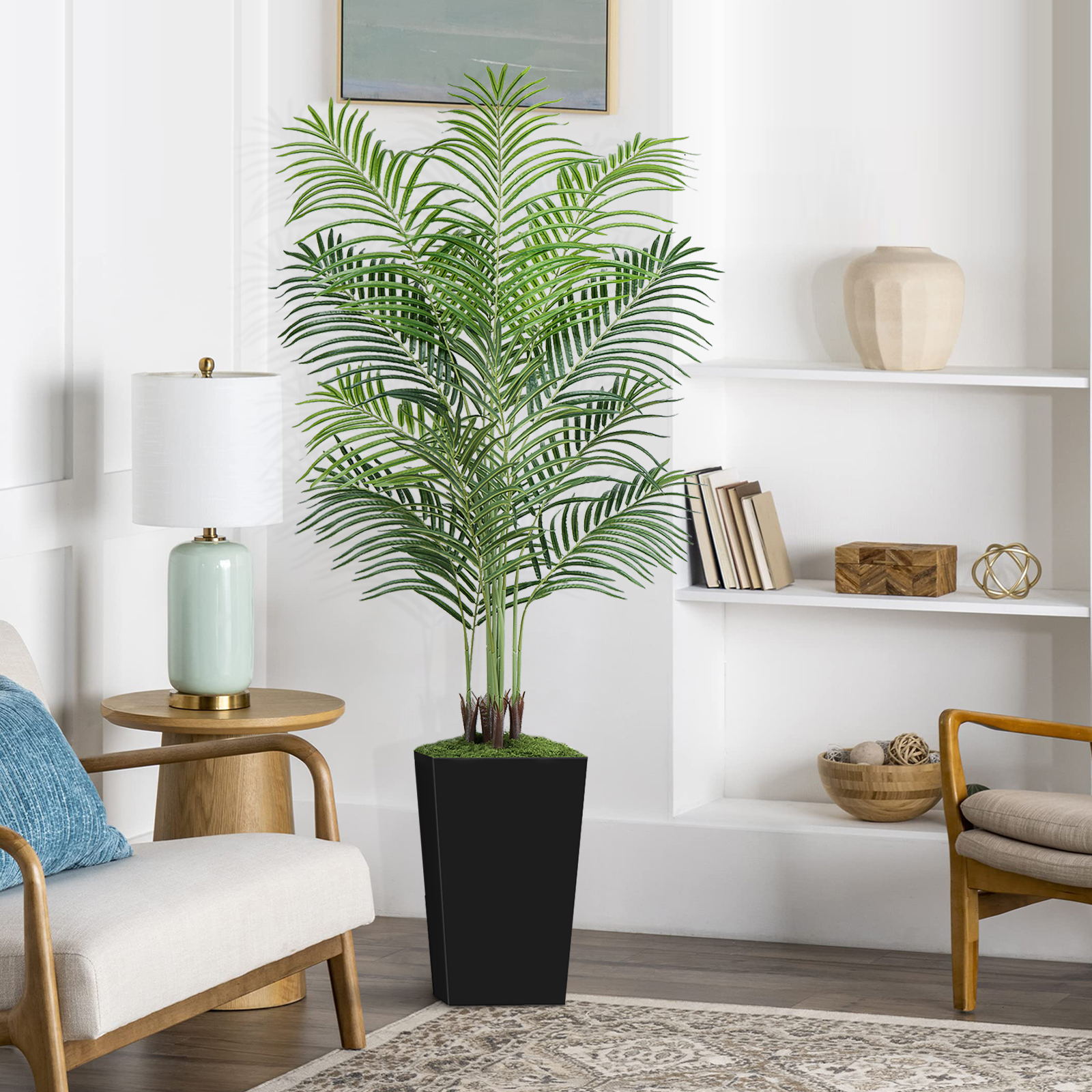 Keeplush Artificial Palm Tree with Planter – Tall Fake Tropical Areca Palm Tree (5ft,6ft,7ft optional White & Black) 