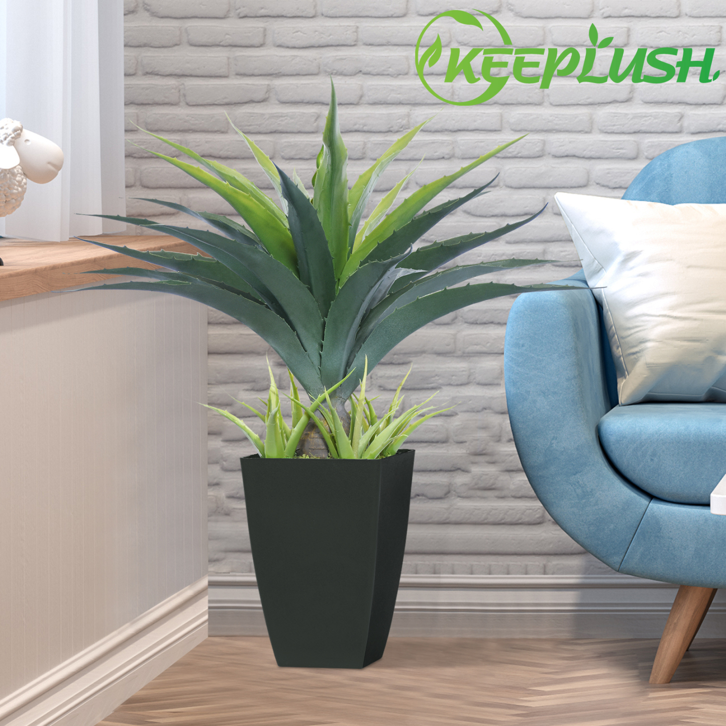 Keeplush Artificial Spiked Agave Plant, Tall 30” Faux Succulent Plants in Black Pot, Large Fake Aloe Vera Plant Indoor Outdoor for Front Porch Patio Home Office Door Step Decor 