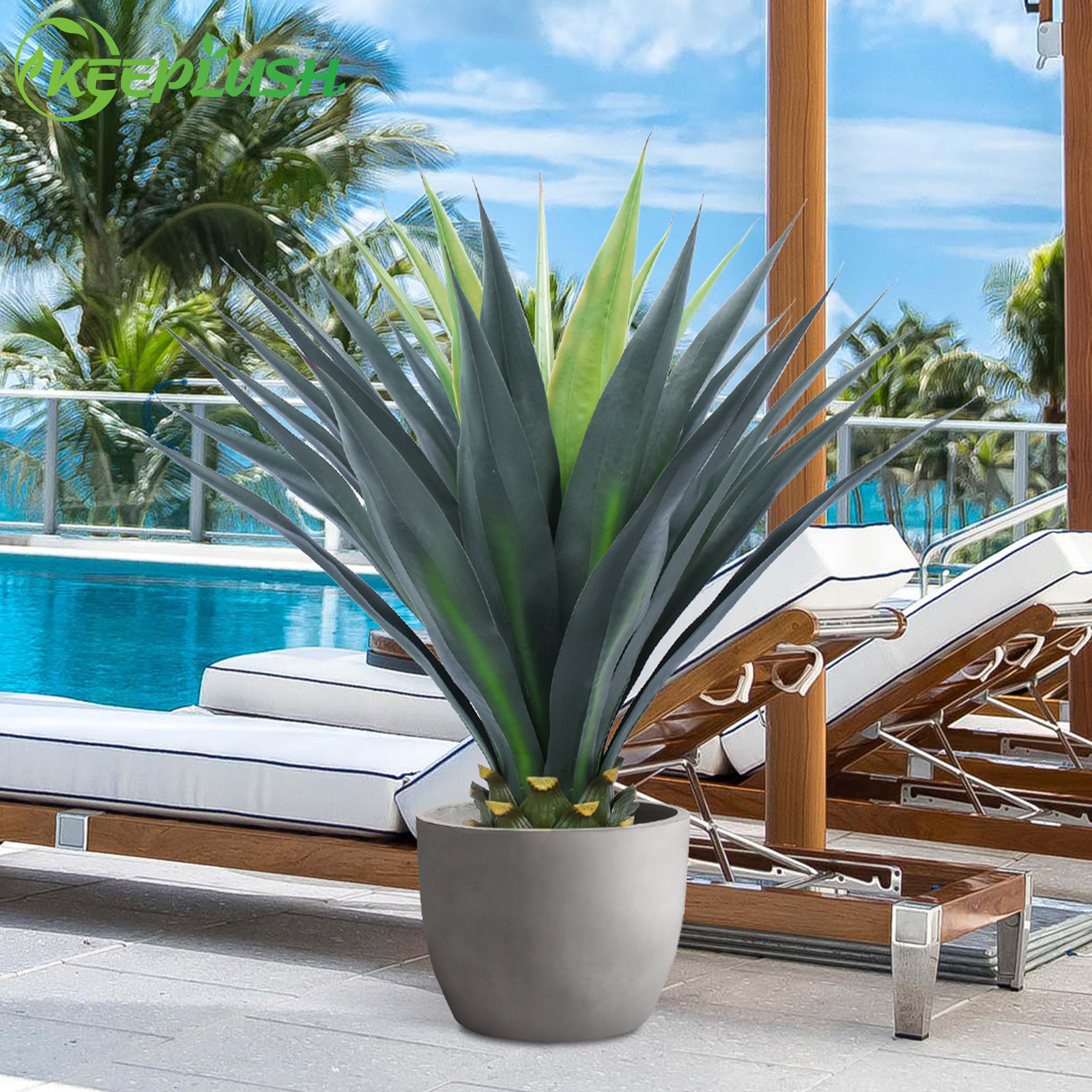 Keeplush Artificial Agave Plant, Tall Agave Faux Tree with Black Pot, Large Faux Succulent Floor Plant Indoor Outdoor for Front Porch Patio Home Office Door Step Hotel Desert Style Decor