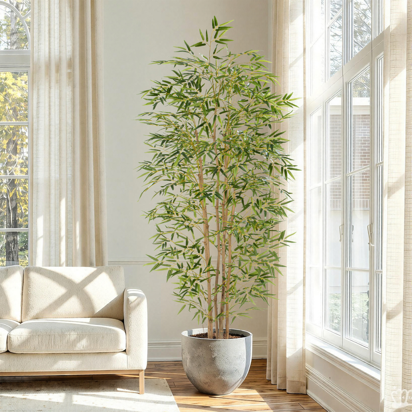 Artificial Bamboo Tree, Fake Bamboo Plant 7FT Tall with 6 Natural Real Bamboo Trunks, Artificial Tree Indoor Decor Faux Silk Tree for Home Office Living Room Modern Decor