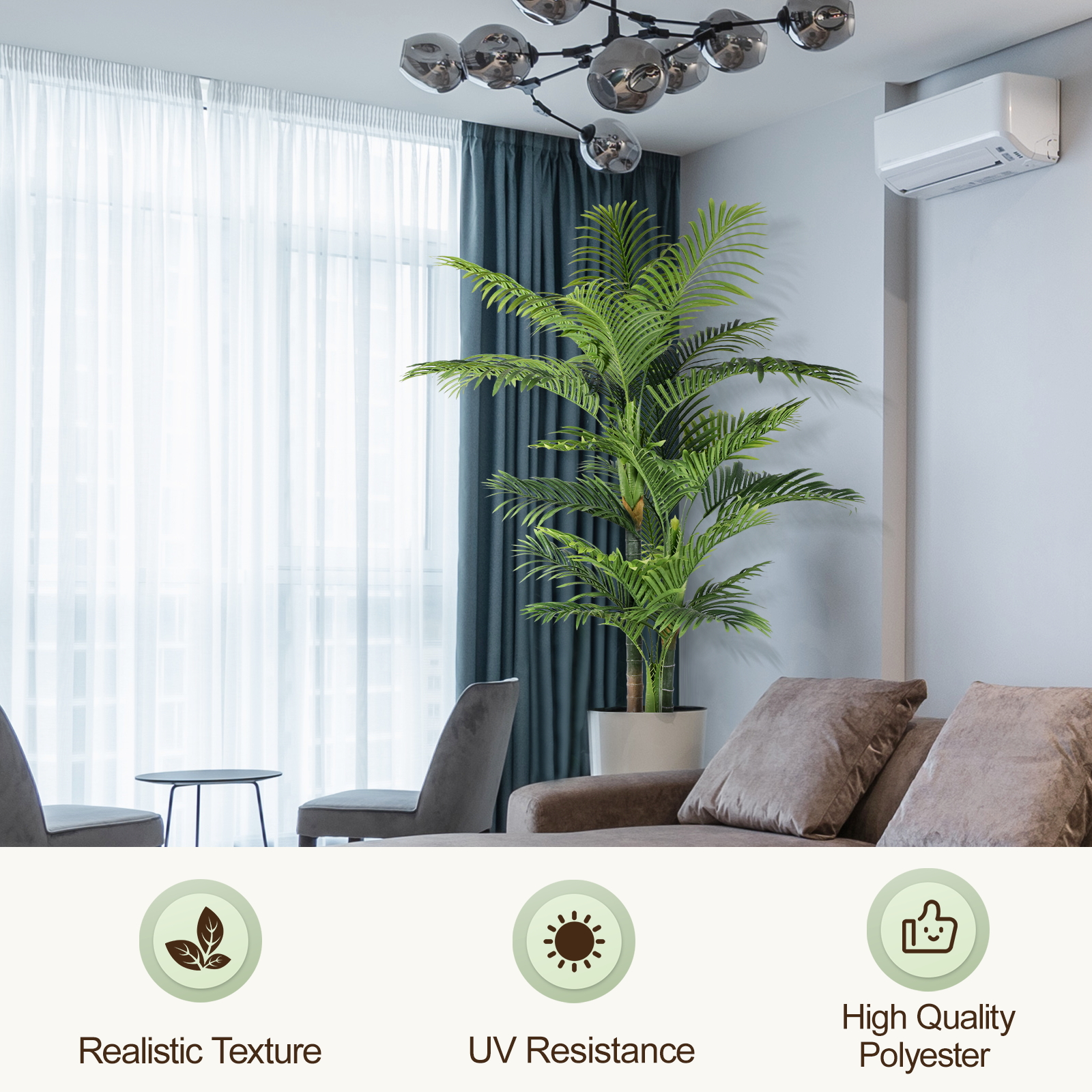 Keeplush 6ft Tall Triple Golden Cane Palm Artificial Tree