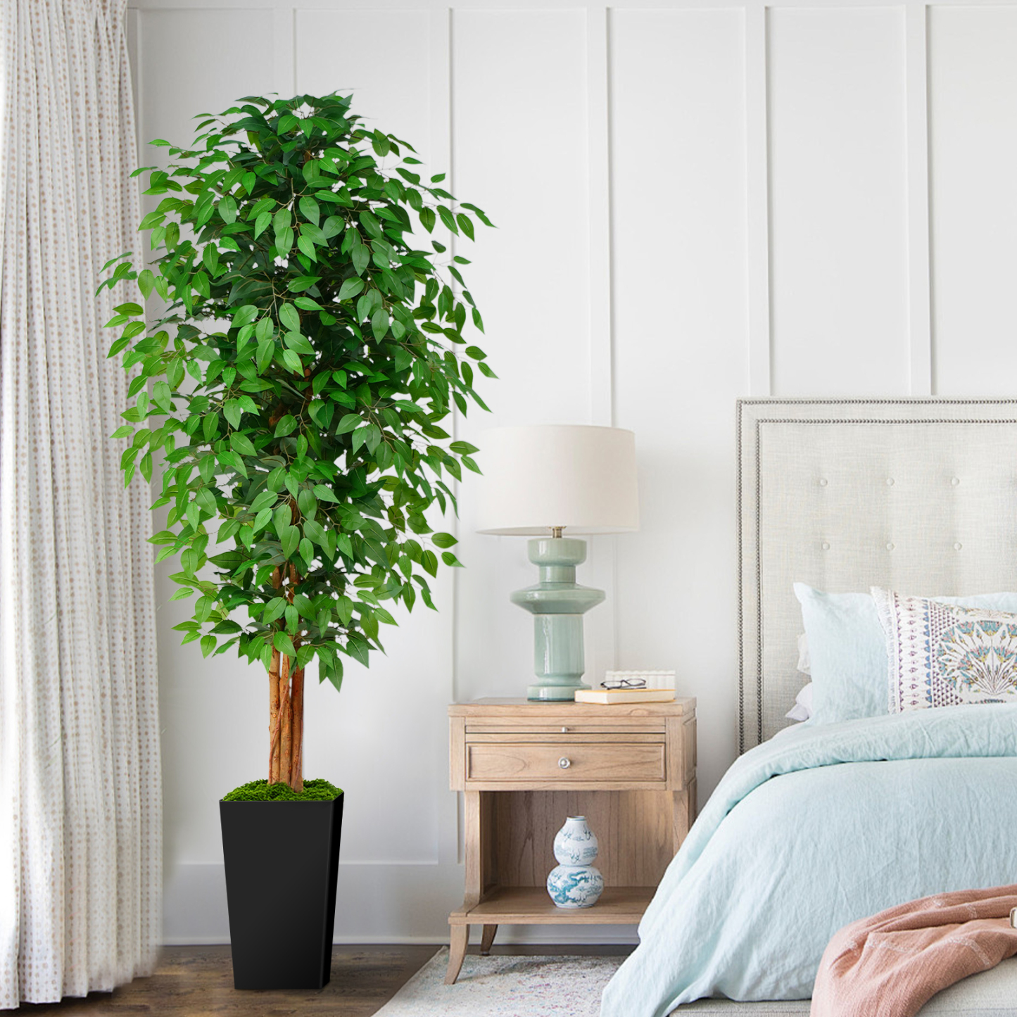 Keeplush Ficus Artificial Tree,Tall Lush Faux TreeKeeplush Artificial  Faux Banana Leaf Tree with Tall Planter (4ft,5ft,6ft,7ft optional White & Black) 