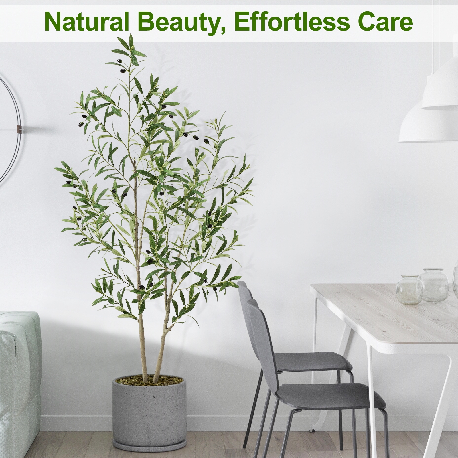 7ft Artificial Olive Tree, Fake Olive Tree with 1008 Lifelike Olive Leaves and 72 Fruits