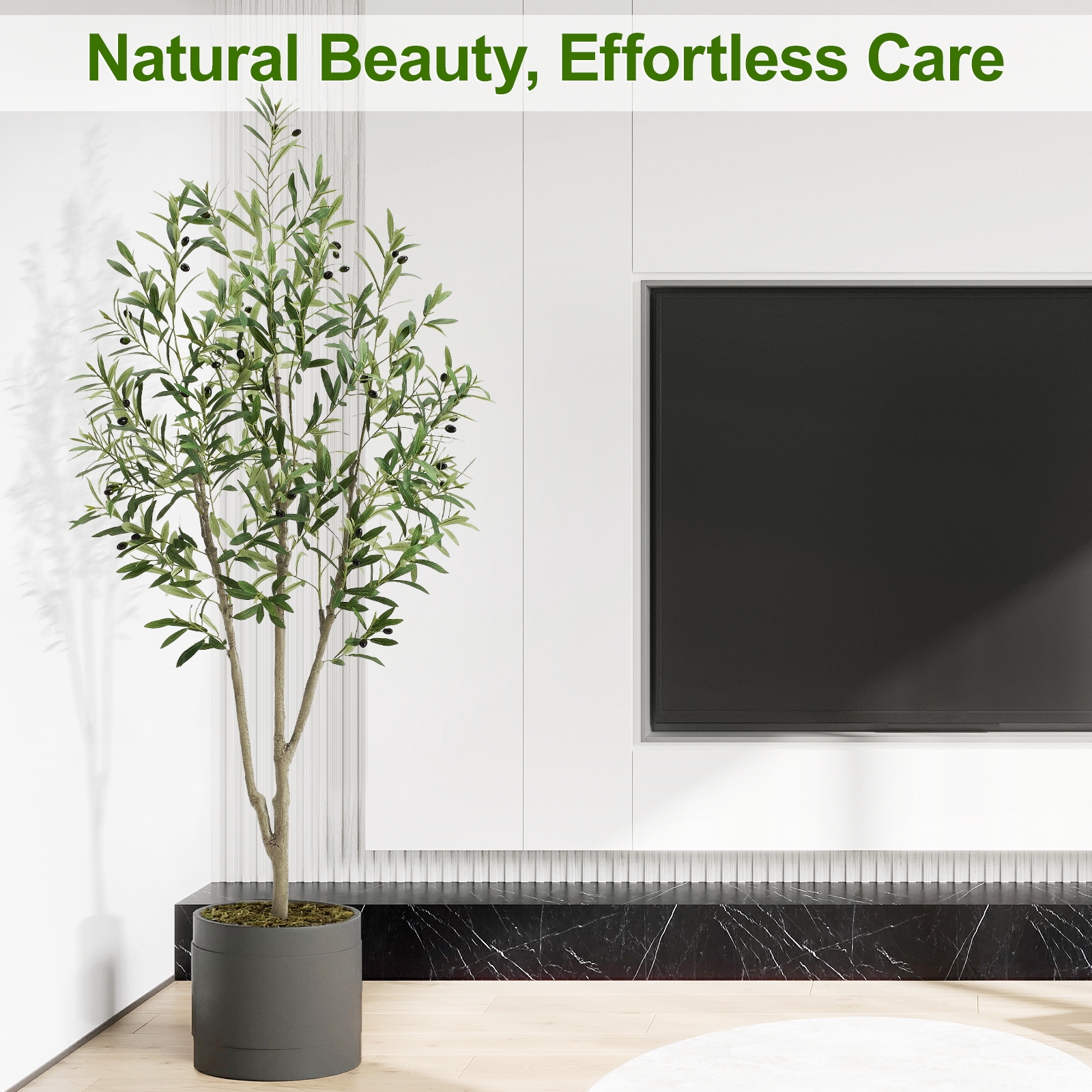 7ft Artificial Olive Tree, Fake Olive Tree with 1008 Lifelike Olive Leaves and 72 Fruits