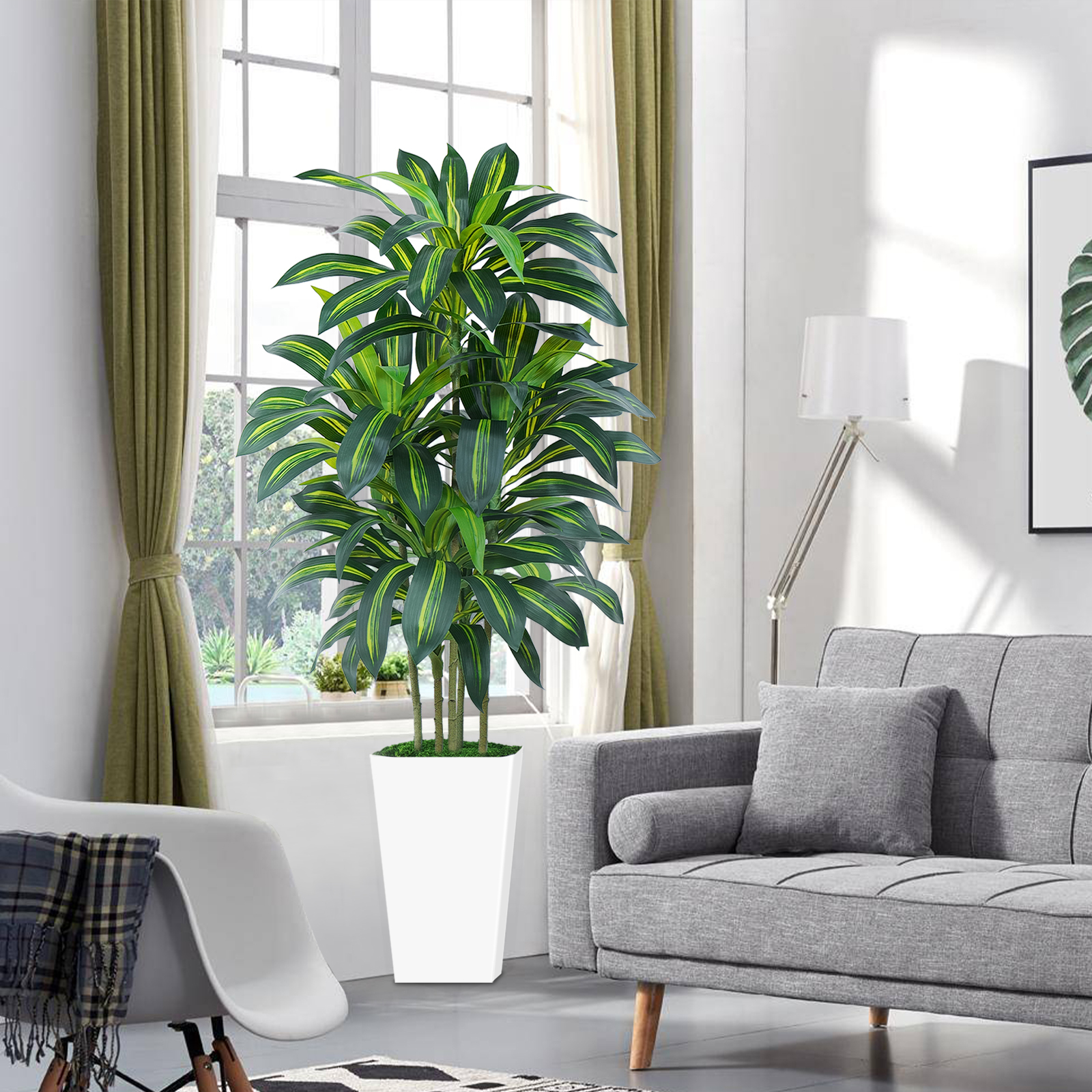 Keeplush Artificial Dracaena Tree - High-Density Foliage Fake Plant with Tall Planter (5ft,6ft,7ft optional White & Black) 