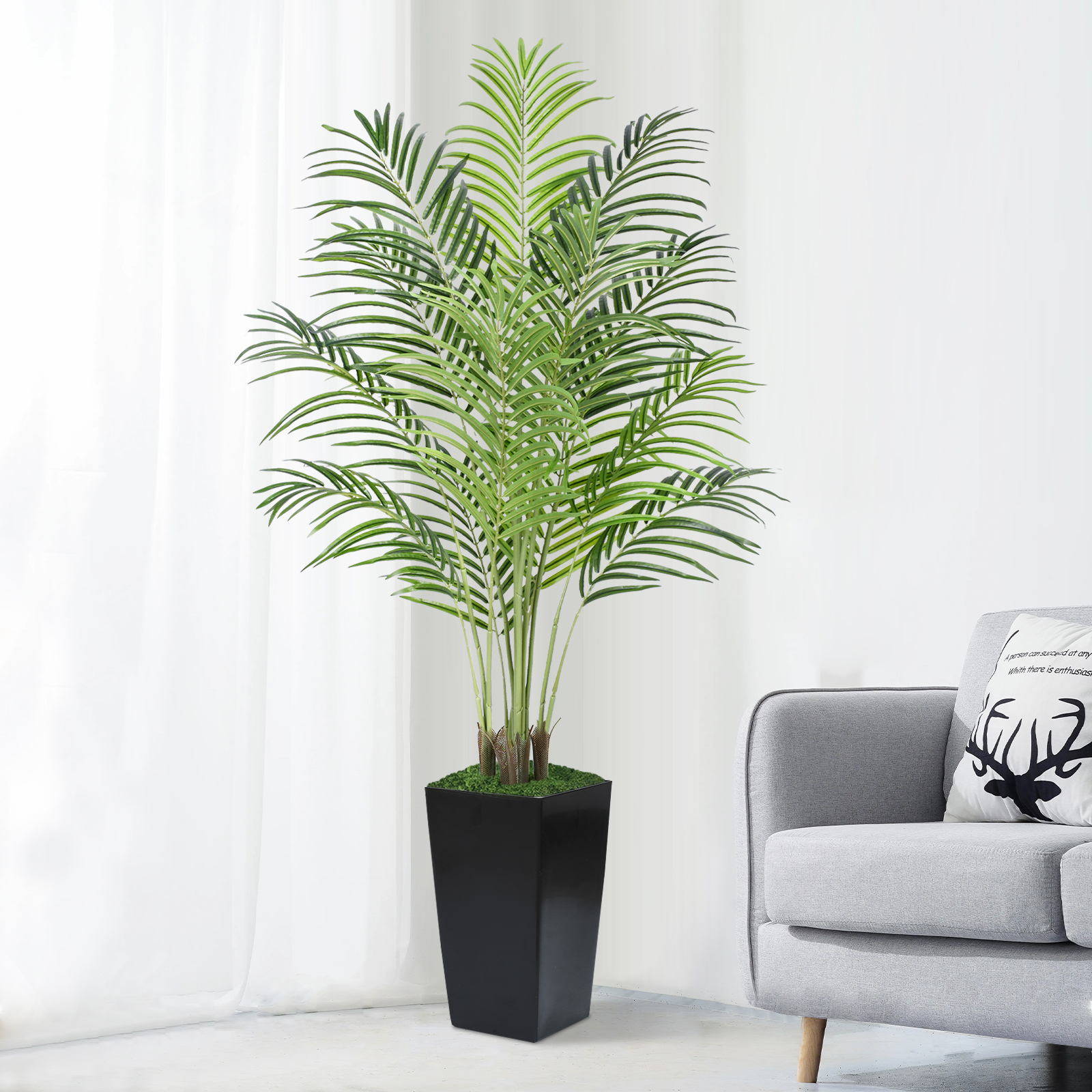 Keeplush Artificial Palm Tree with Planter – Tall Fake Tropical Areca Palm Tree (5ft,6ft,7ft optional White & Black) 