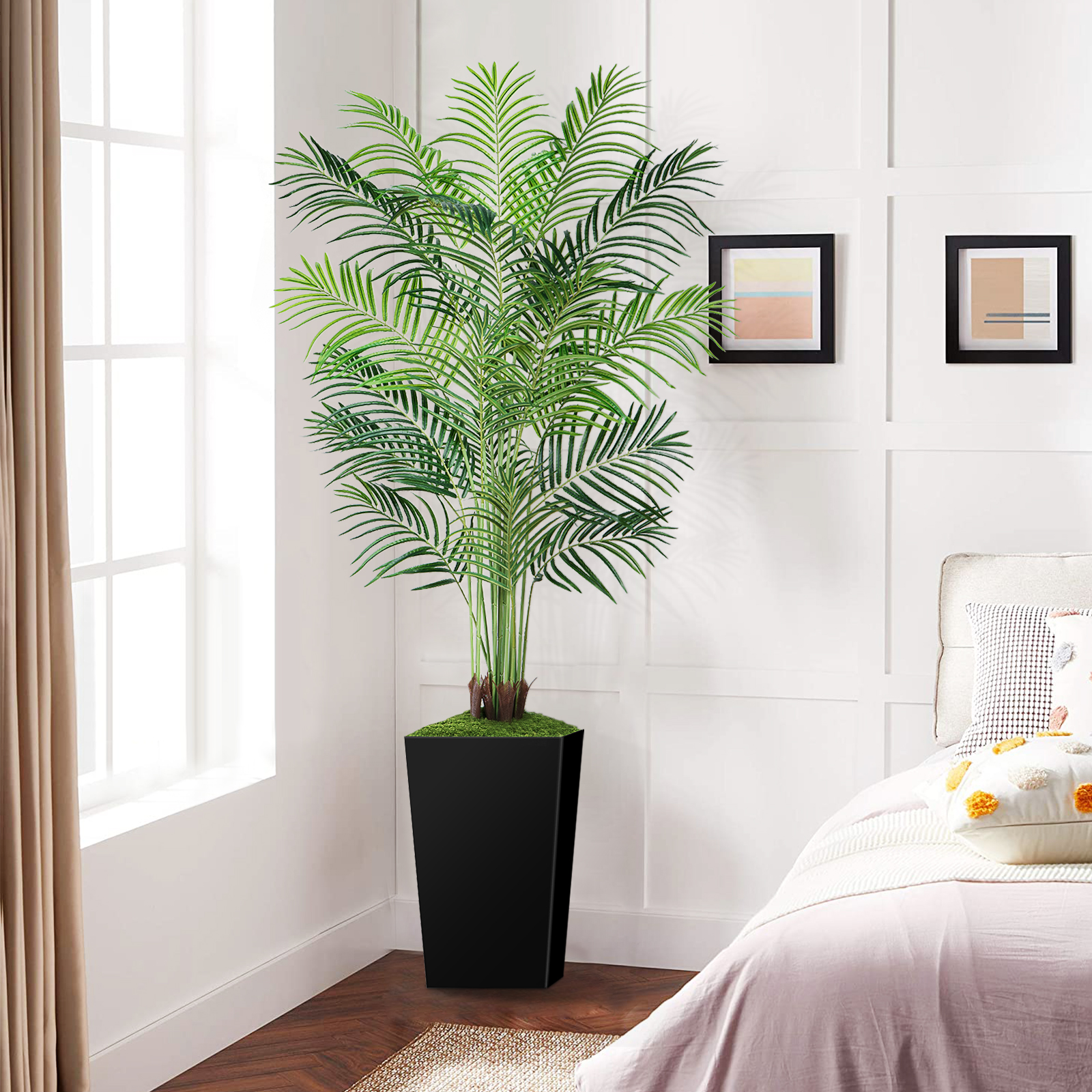 Keeplush Artificial Palm Tree with Planter – Tall Fake Tropical Areca Palm Tree (5ft,6ft,7ft optional White & Black) 
