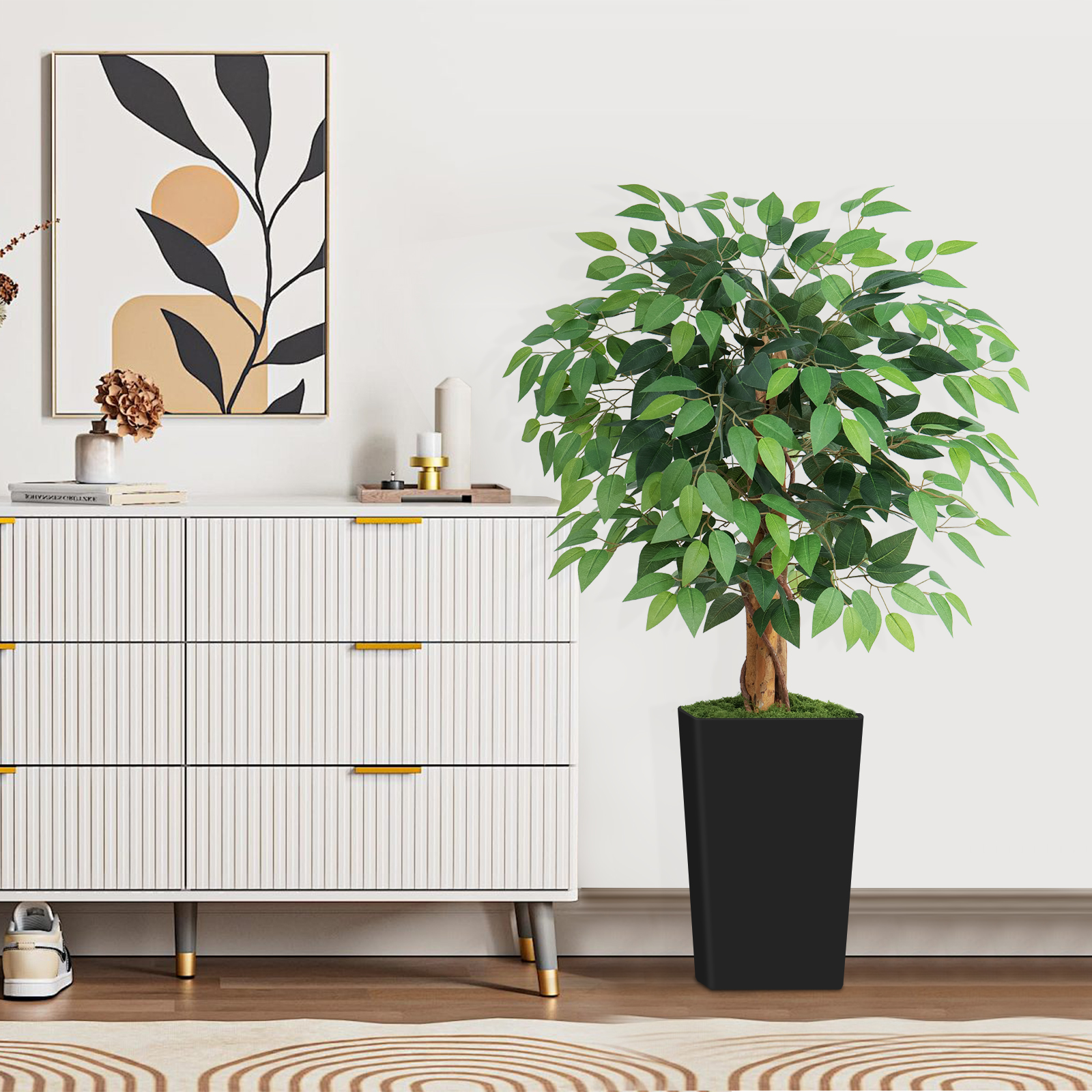 Keeplush Ficus Artificial Tree,Tall Lush Faux TreeKeeplush Artificial  Faux Banana Leaf Tree with Tall Planter (4ft,5ft,6ft,7ft optional White & Black) 